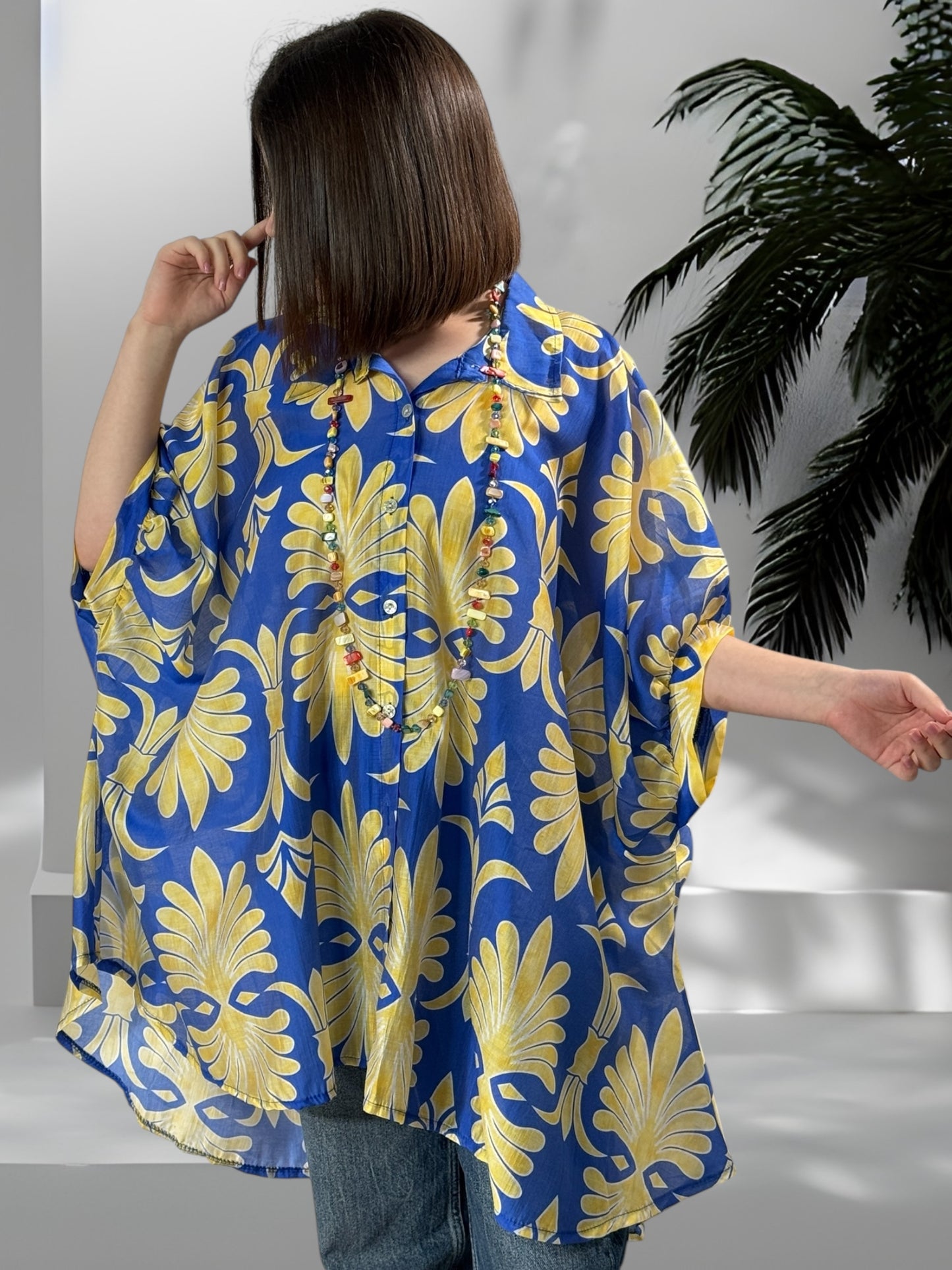 HILLARY - TUNIQUE OVERSIZE EN LYOCELL MOTIF JAUNE JUSQU'A LA TAILLE 60