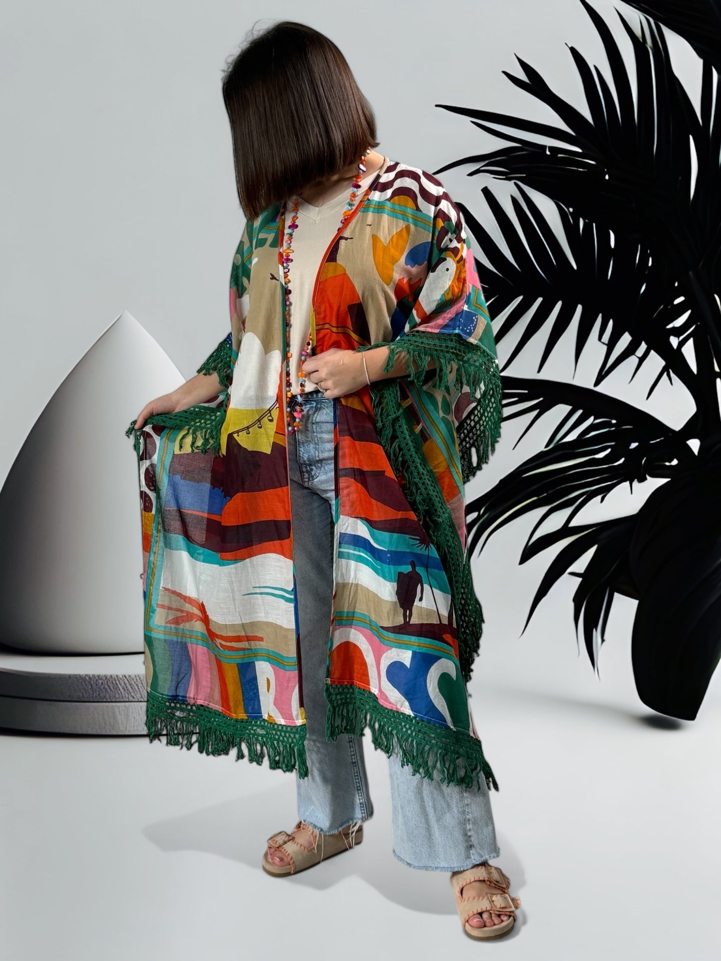 BONNY - KIMONO OVERSIZE MOTIF BRAZIL JUSQU'A LA TAILLE 52/54