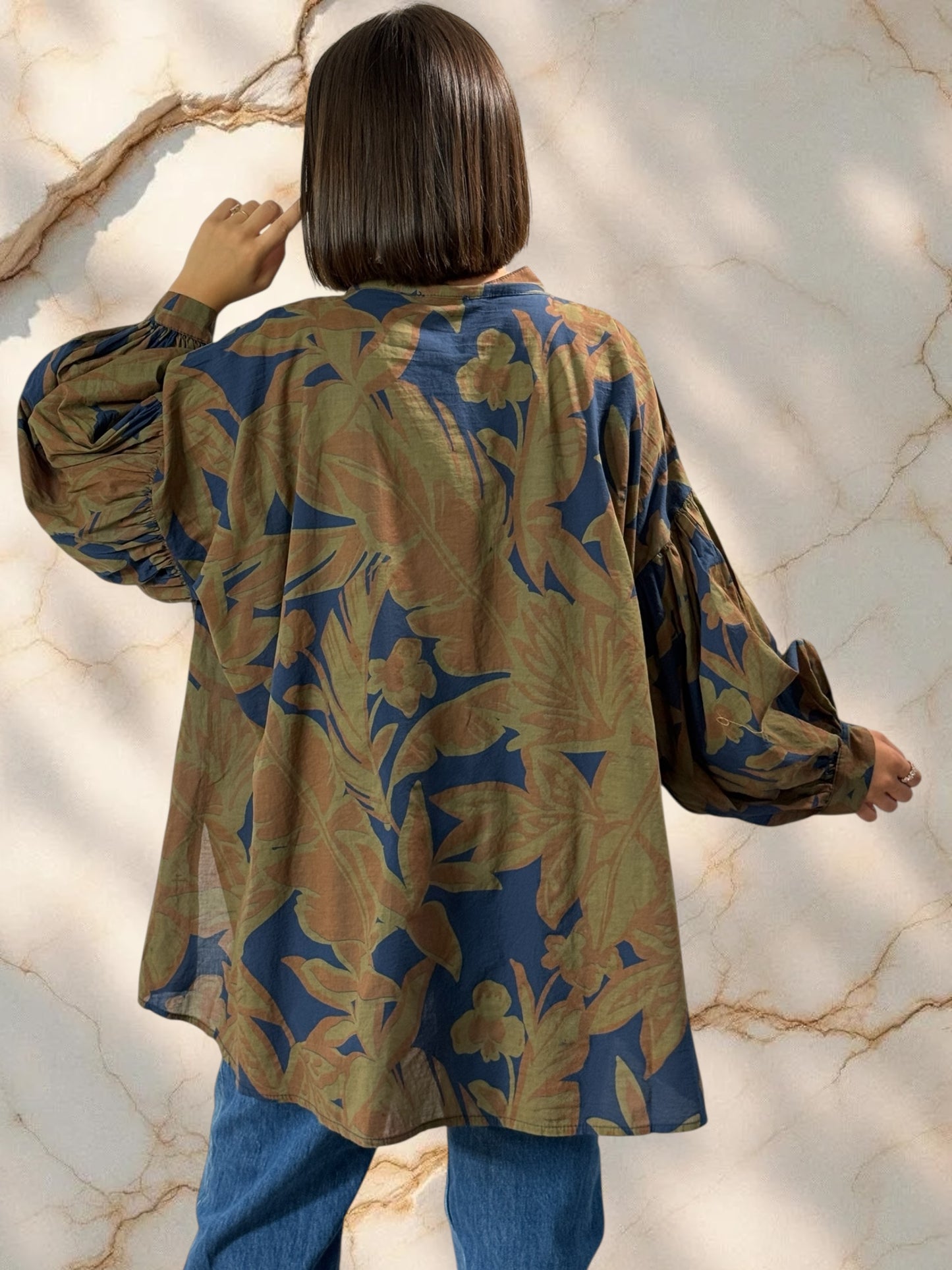MARIKA - BLOUSE MOTIF MARINE EN COTON OVERSIZE JUSQU'A LA TAILLE 52/54
