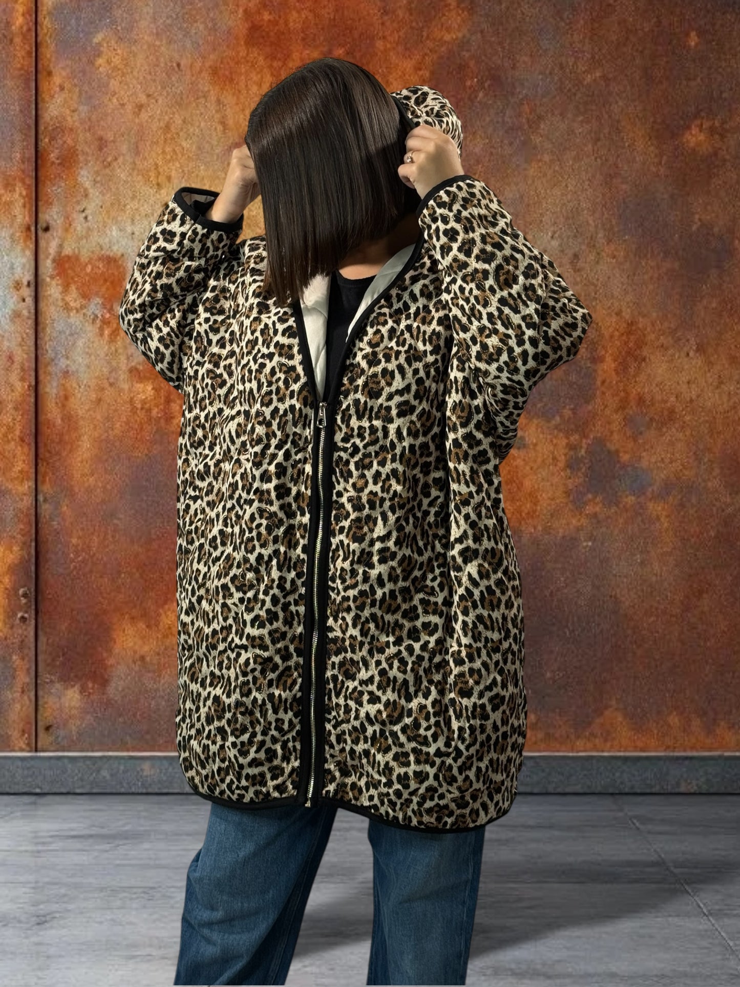 ROMA - VESTE LEOPARD OVERSIZE A CAPUCHE JUSQU'A LA TAILLE 52