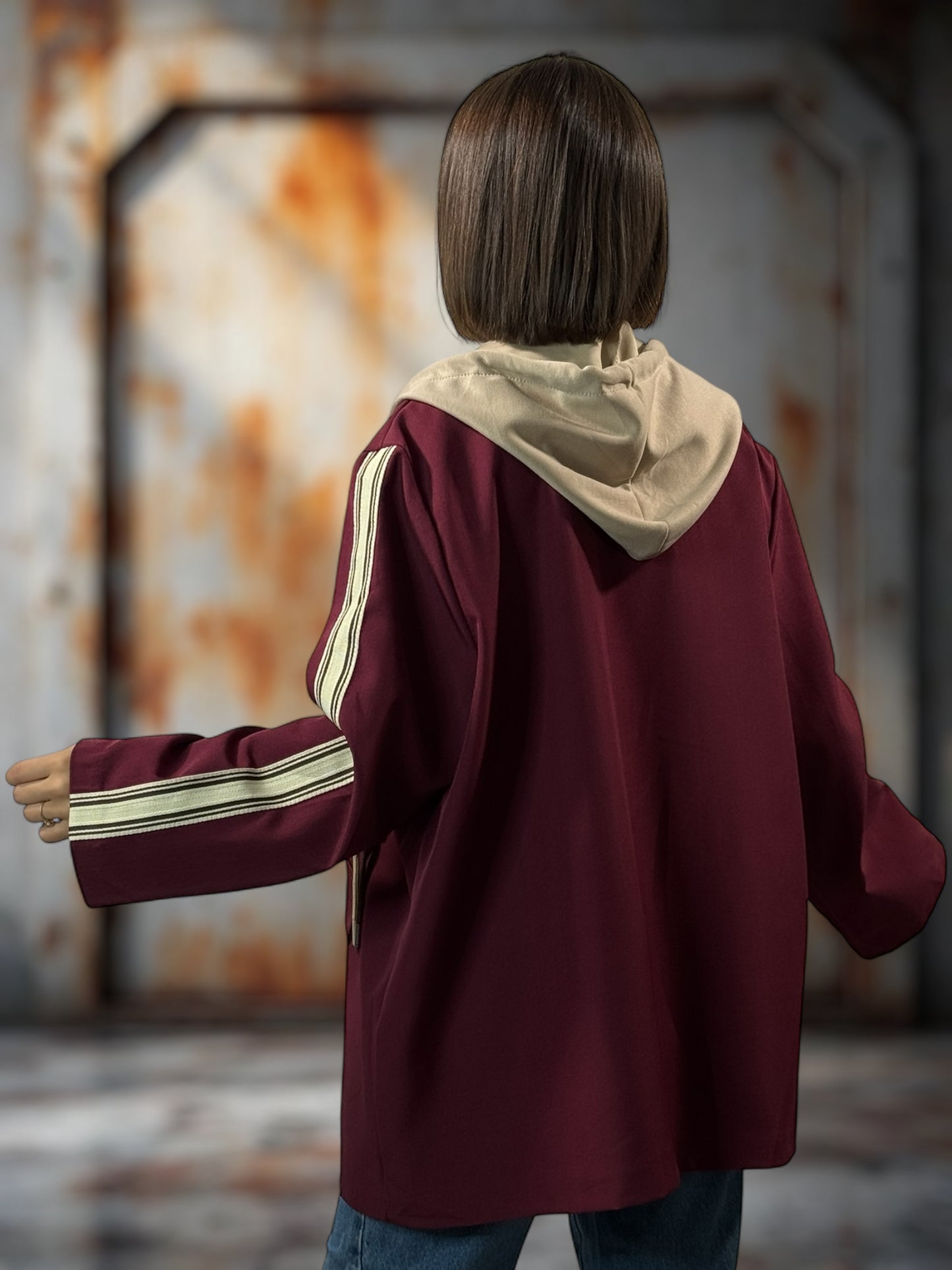 CAMERON - BLAZER BORDEAUX AVEC CAPUCHE JUSQU'A LA TAILLE 52/54