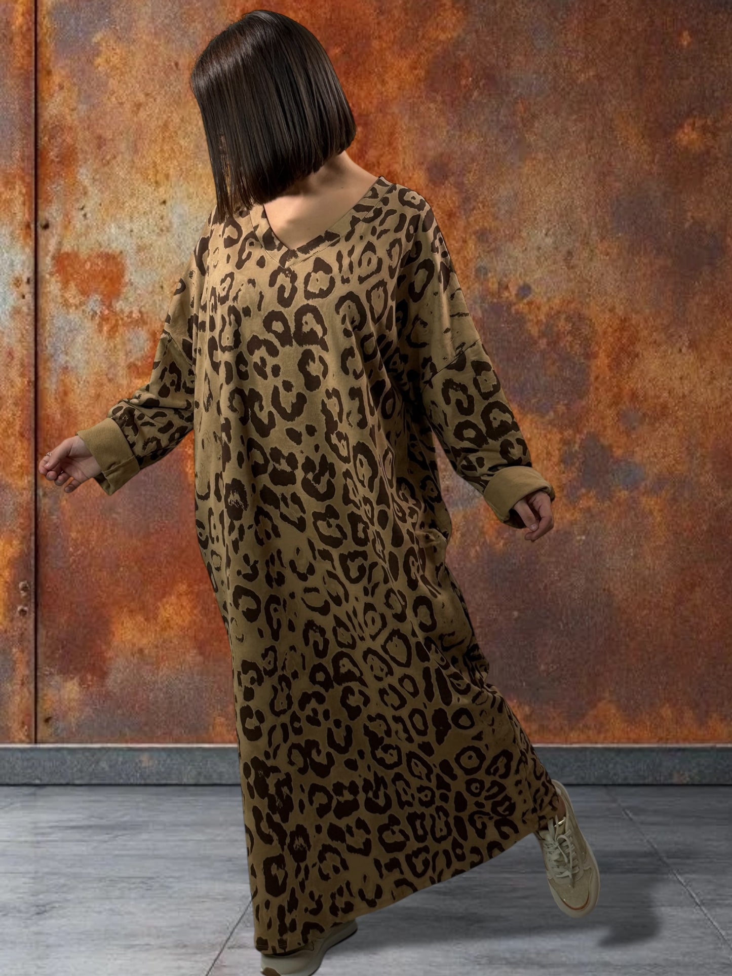 MARTINA - ROBE LEOPARD CAMEL JUSQU'A LA TAILLE 54