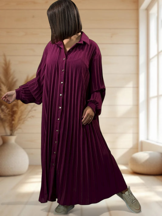 MAROUSSIA - ROBE CYCLAMEN PLIS SOLEIL JUSQU'A LA TAILLE 56