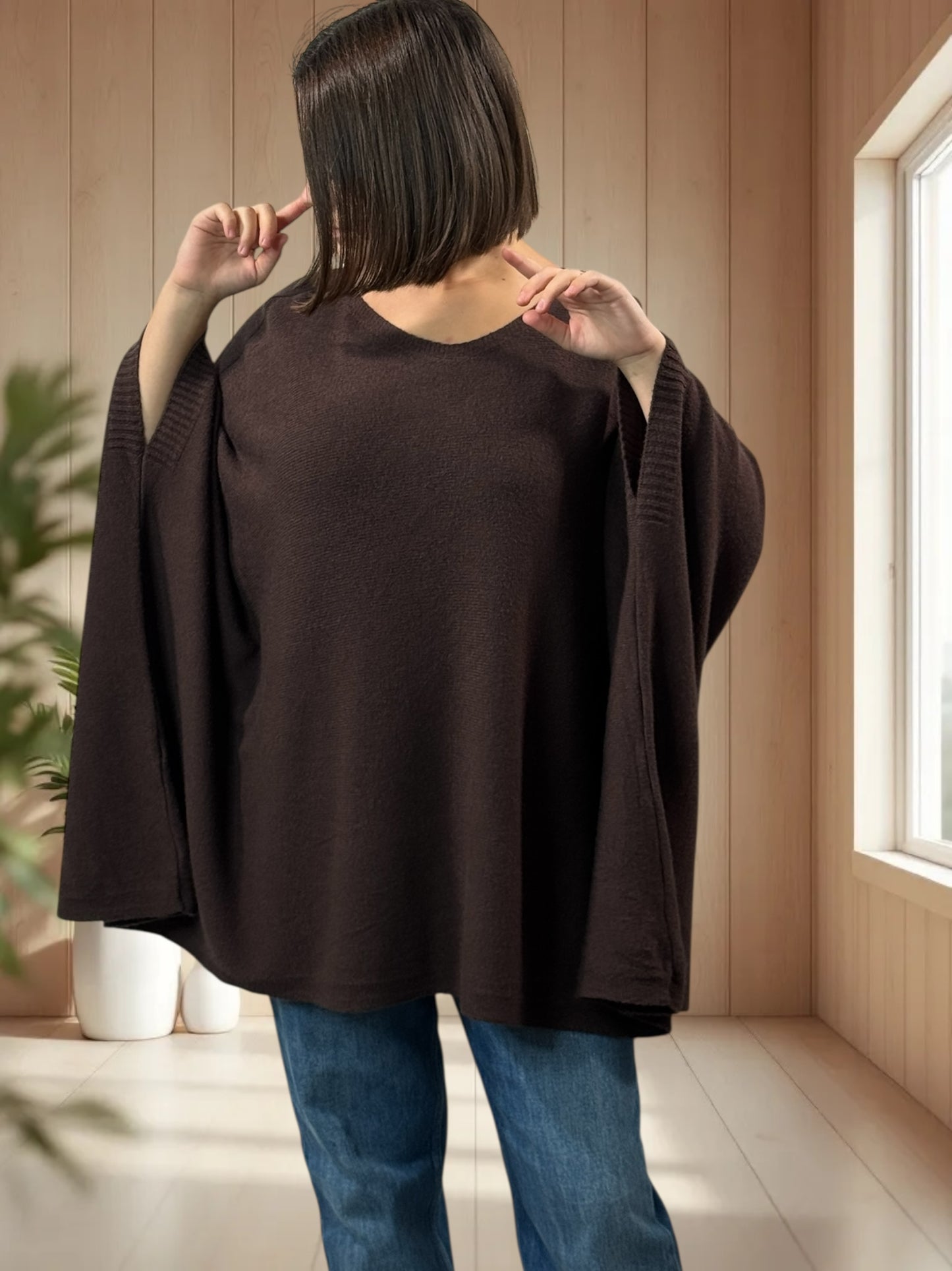 NICKO - PULL OVERSIZE MARRON JUSQU'A LA TAILLE 60