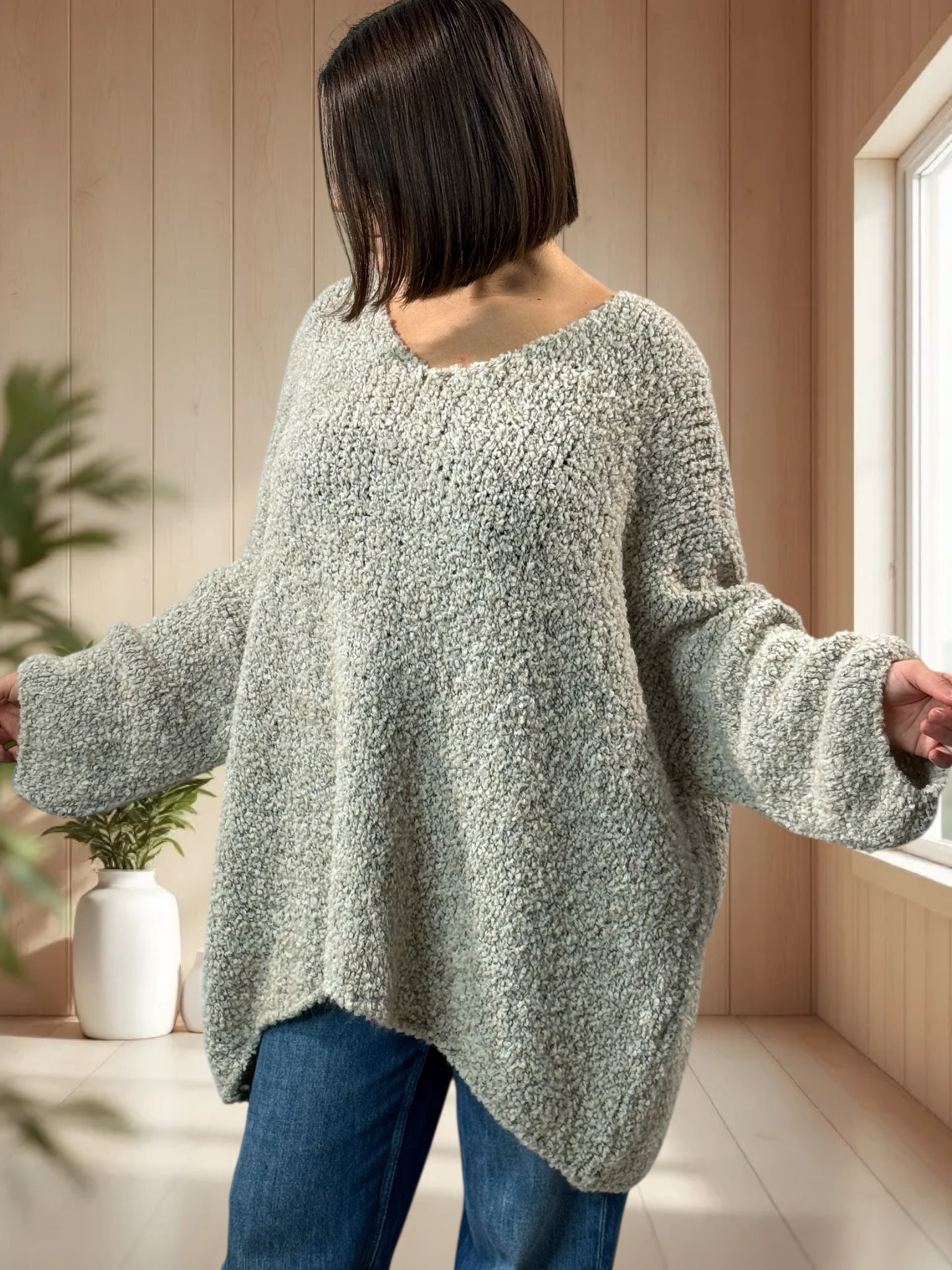 LAETITIA - PULL BLANC CASSE OVERSIZE JUSQU'A LA TAILLE 58