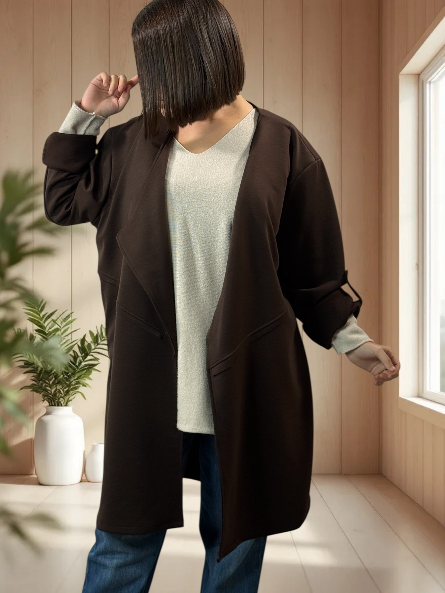 LYSIANE - VESTE MARRON OVERSIZE JUSQU'A LA TAILLE 52/54