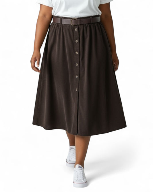 CAROLINA - JUPE EN VELOURS MARRON JUSQU'A LA TAILLE 52/54