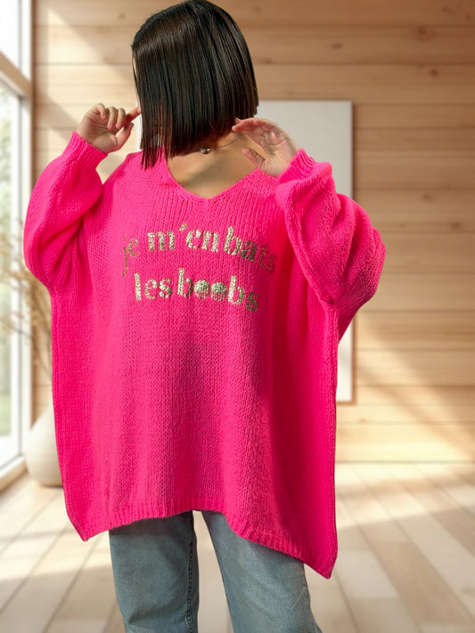 LUCIA - PULL OVERSIZE FUCHSIA JUSQU'A LA TAILLE 54