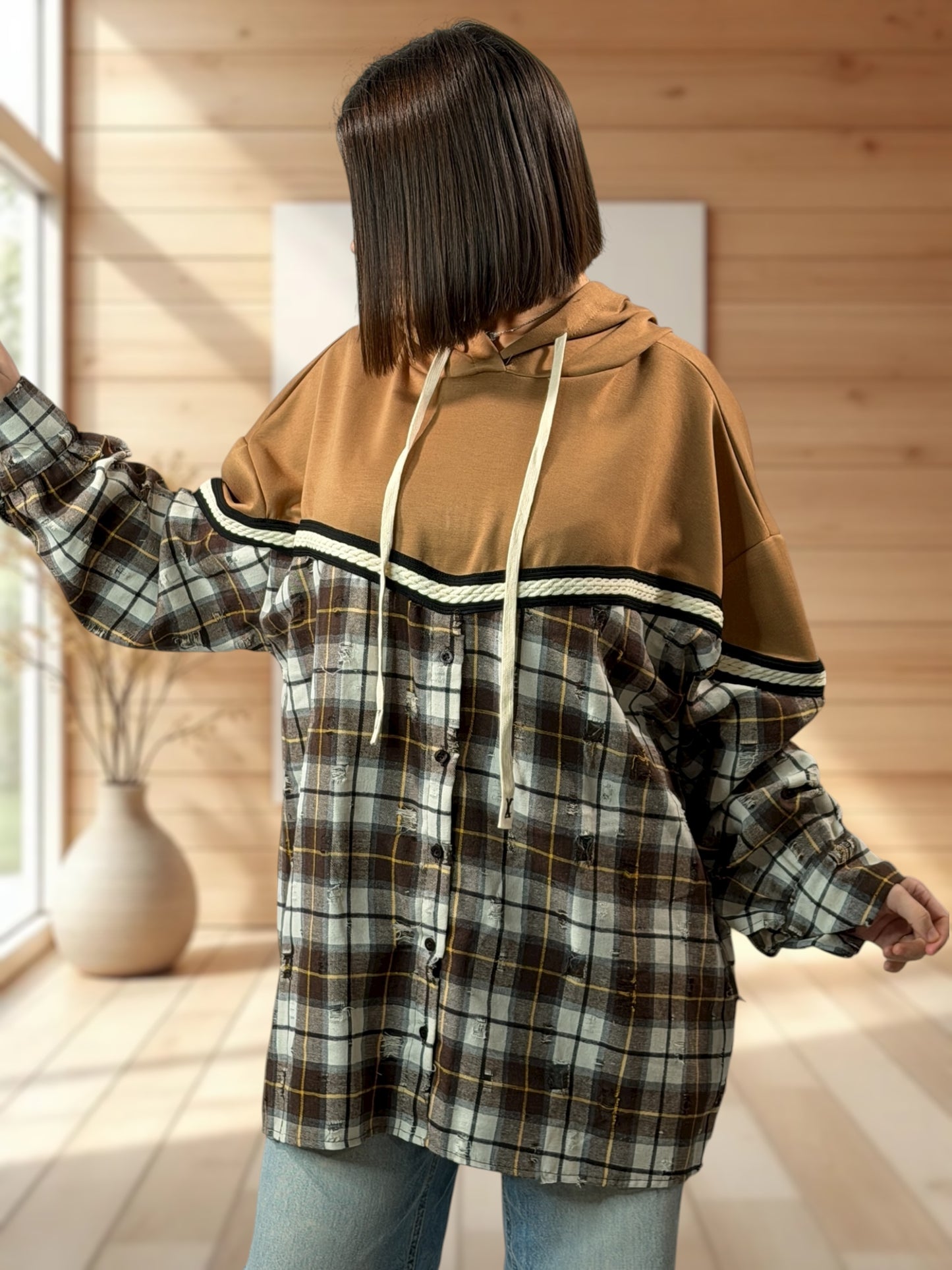 HARRY - TUNIQUE OVERSIZE CAMEL A CAPUCHE JUSQU'A LA TAILLE 54