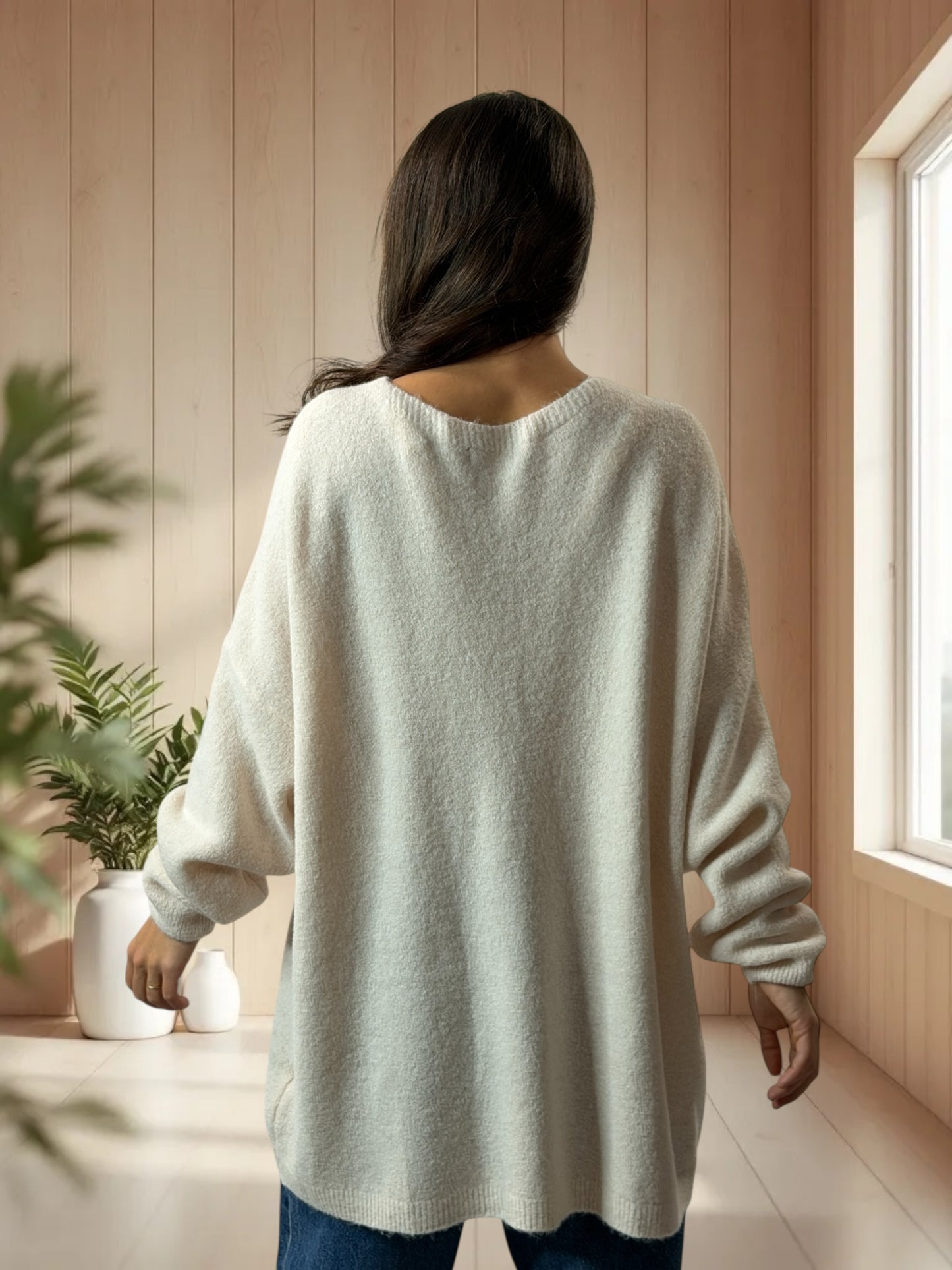 MICK - PULL OVERSIZE BEIGE AVEC ALPAGA JUSQU'A LA TAILLE 56