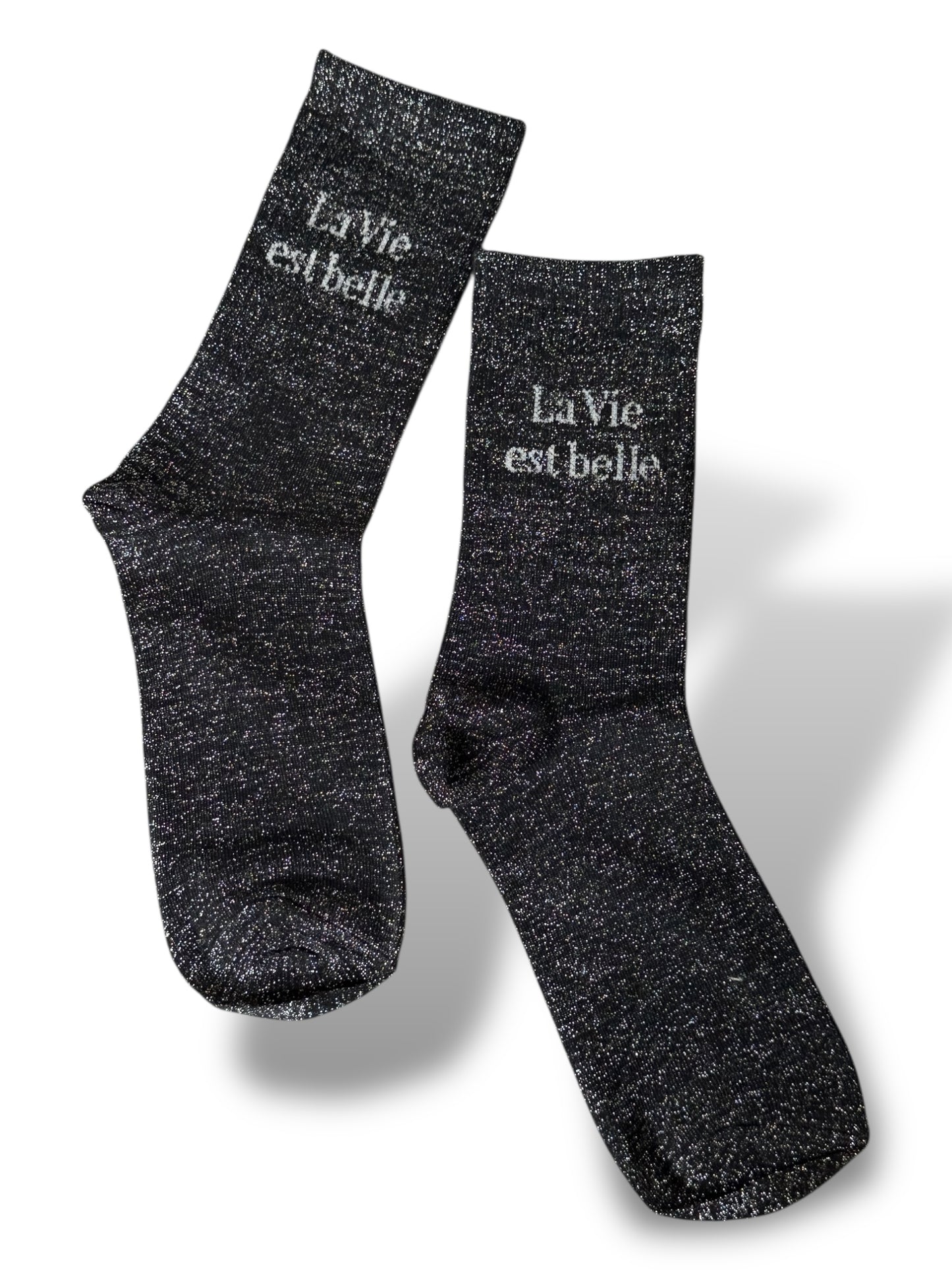 CHAUSSETTES SCINTILLANTES LA VIE EST BELLE NOIRE