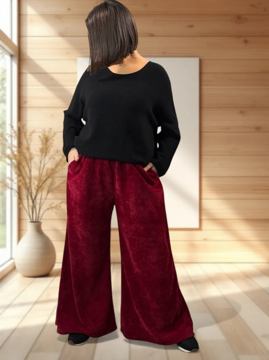 MARVIN - PANTALON EN VELOURS BORDEAUX TAILLE 46 A 54