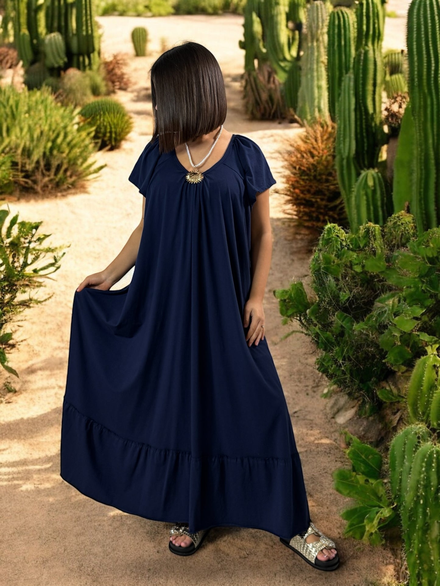 ANTIBES - ROBE LONGUE OVERSIZE MARINE JUSQU'A LA TAILLE 56