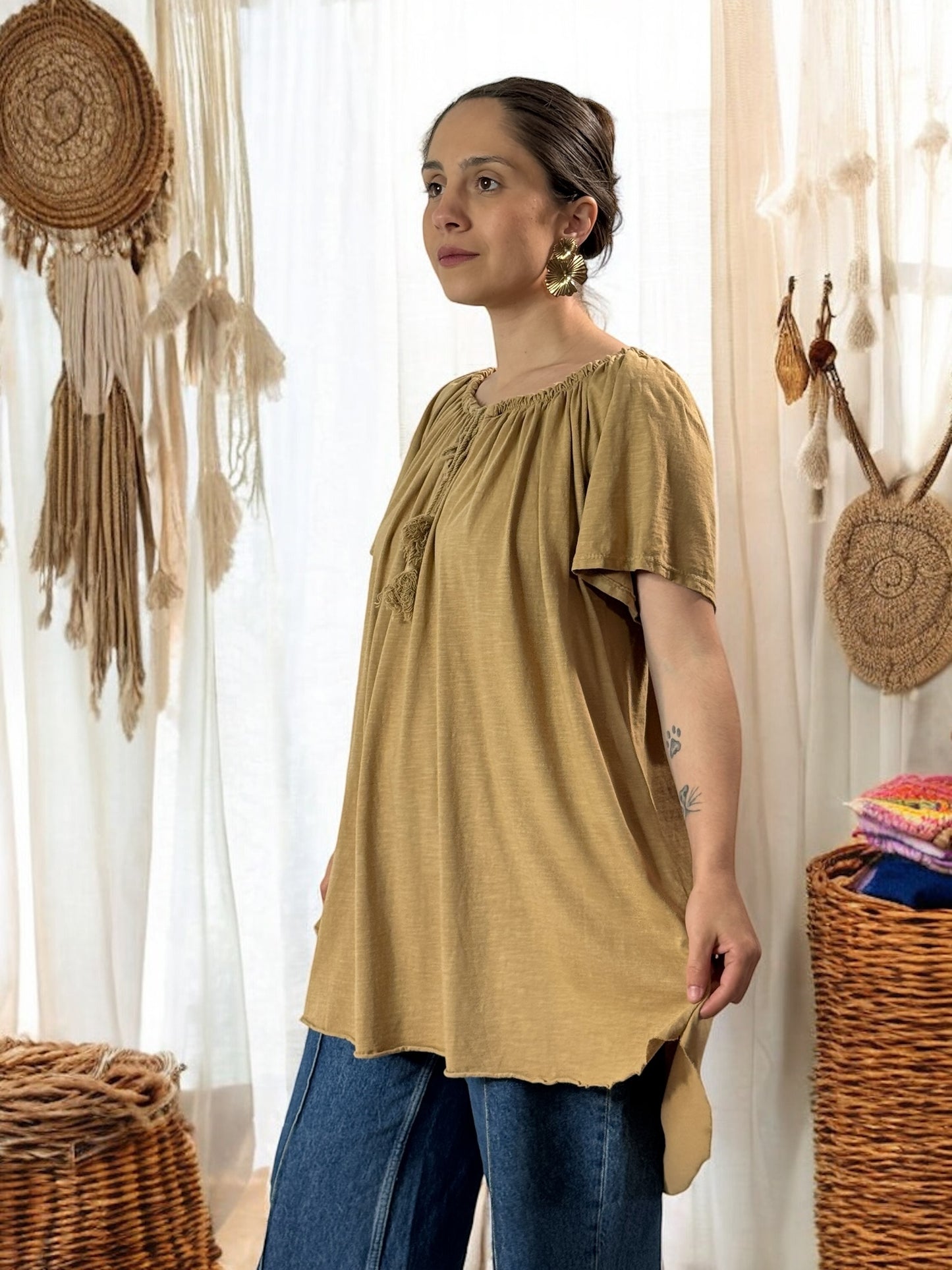 BEA - T-SHIRT CAMEL EN COTON JUSQU'A LA TAILLE 52