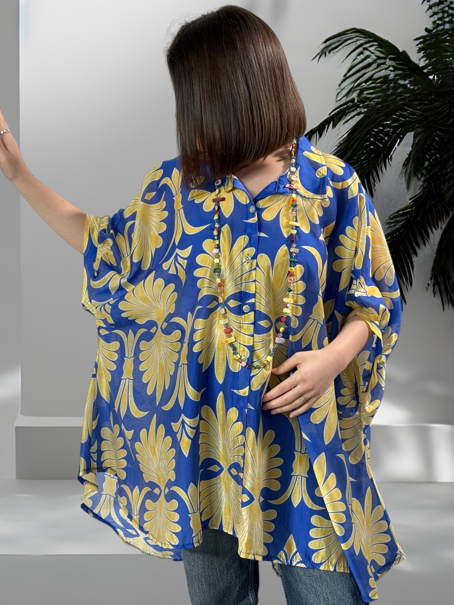 HILLARY - TUNIQUE OVERSIZE EN LYOCELL MOTIF JAUNE JUSQU'A LA TAILLE 60