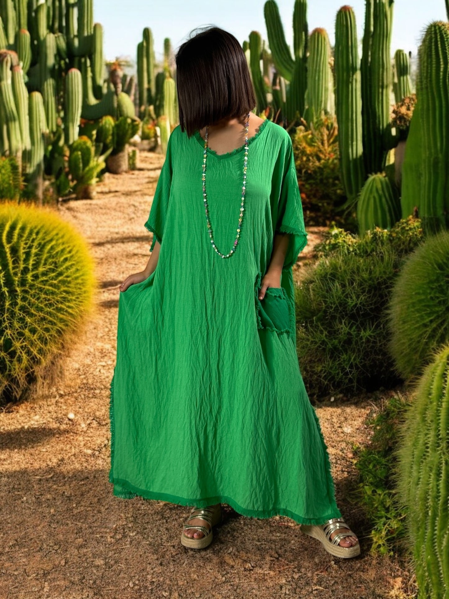 ABBY - ROBE OVERSIZE VERTE 1 POCHE JUSQU'A LA TAILLE 54