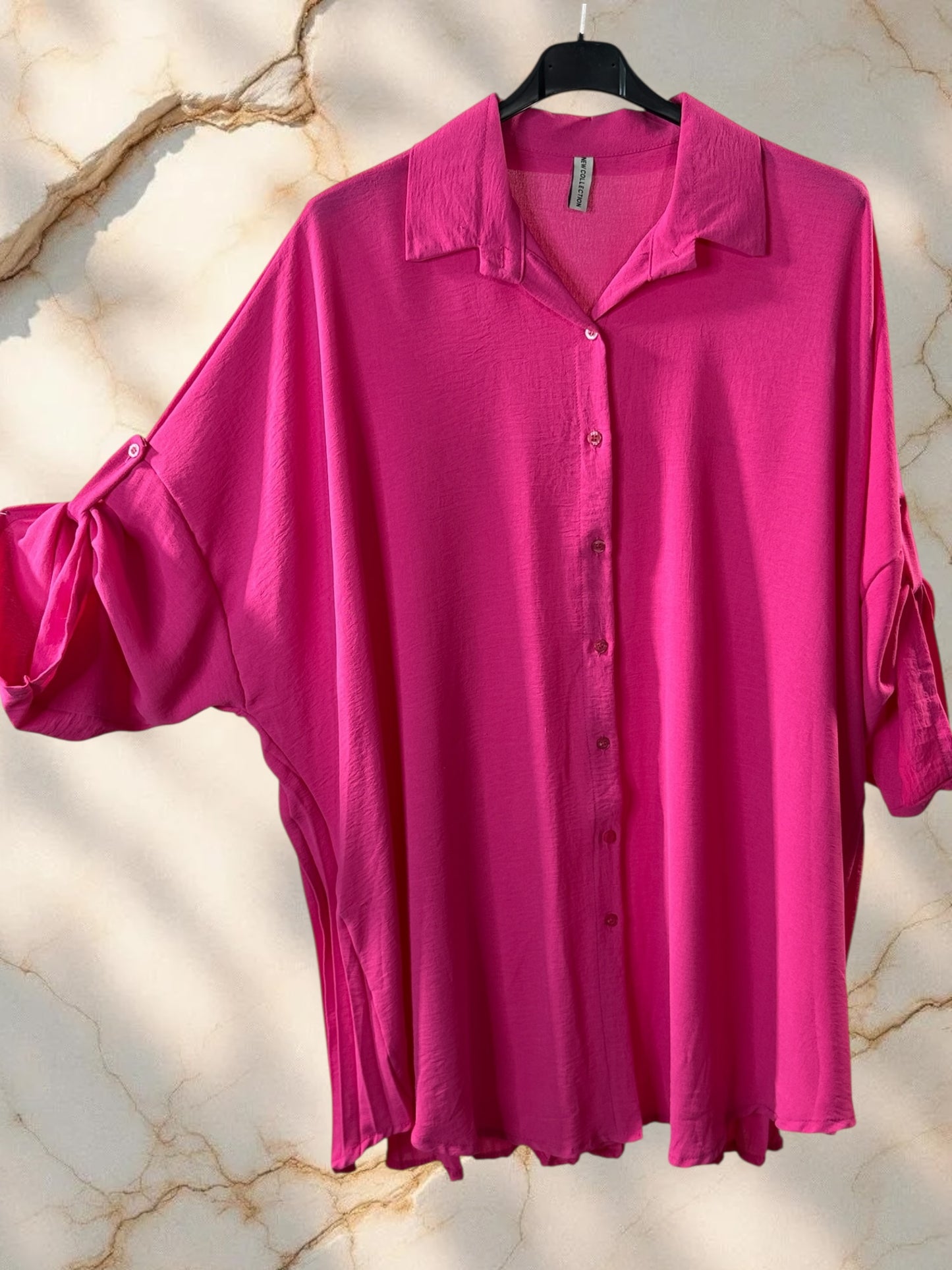 MORGANE - CHEMISE FUCHSIA OVERSIZE PLIS SOLEIL TAILLE 50 A 58/60