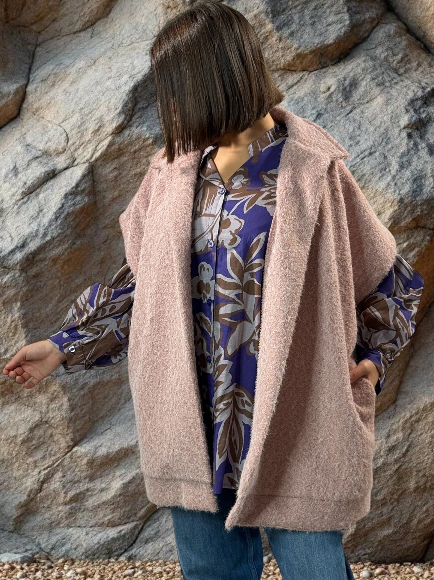 JACK - GILET ROSE SANS MANCHE AVEC COL JUSQU'A LA TAILLE 54