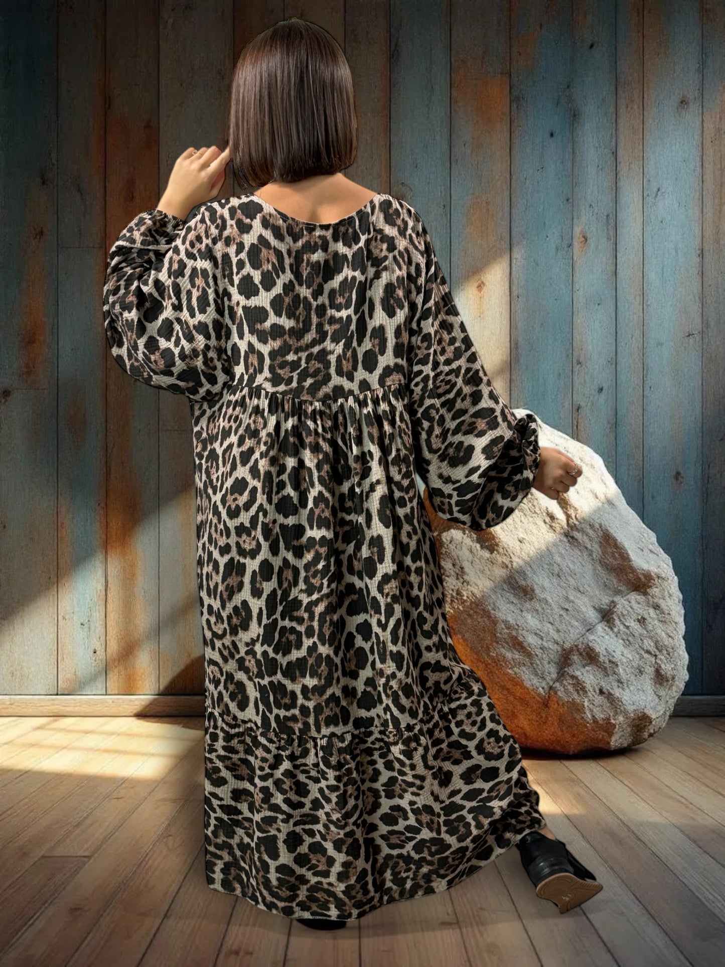 ANOUSHKA - ROBE LEOPARD BEIGE JUSQU'A LA TAILLE 56