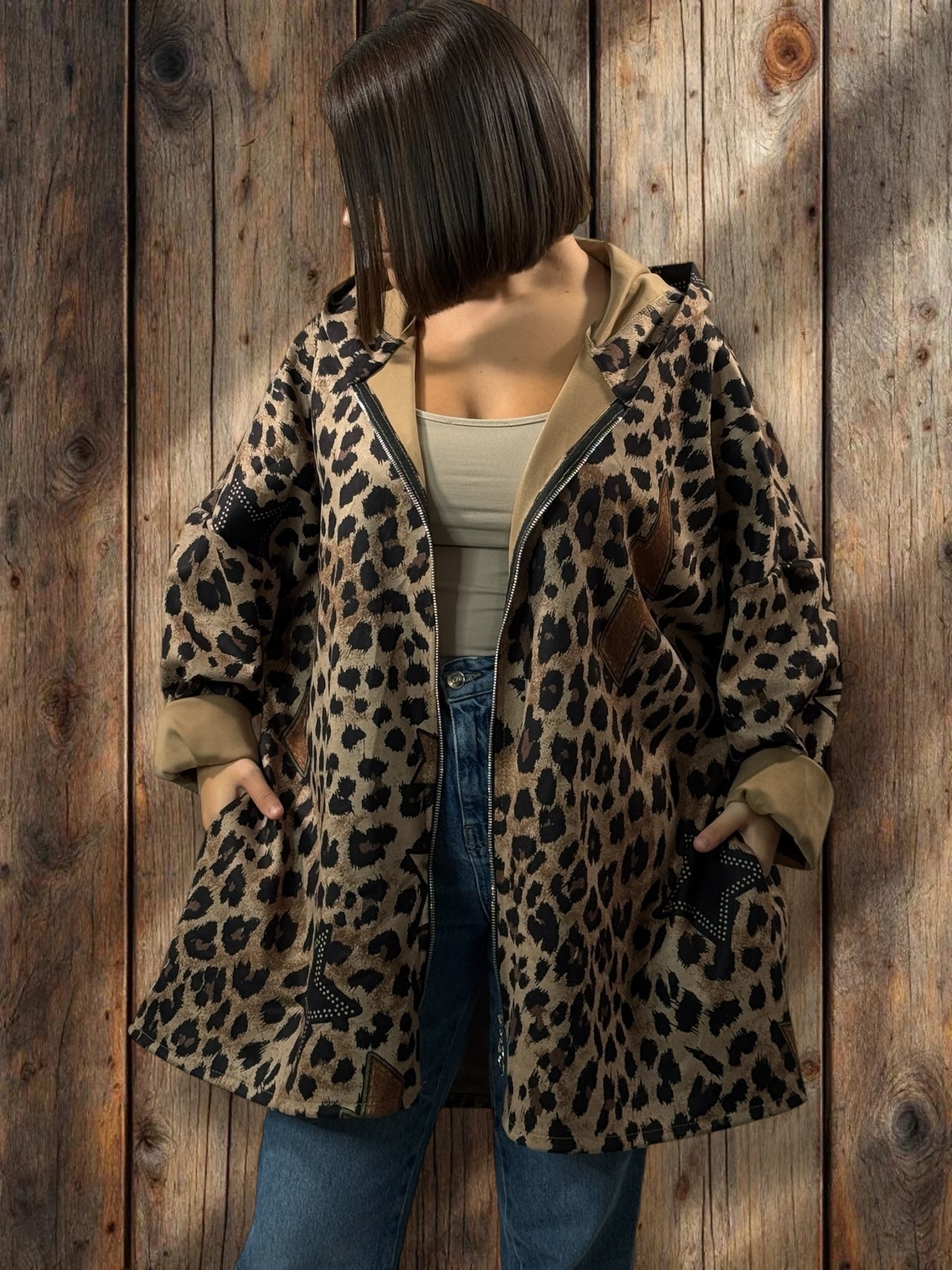 STEFANIA - VESTE LEOPARD EN SUEDINE OVERSIZE JUSQU'A LA TAILLE 54