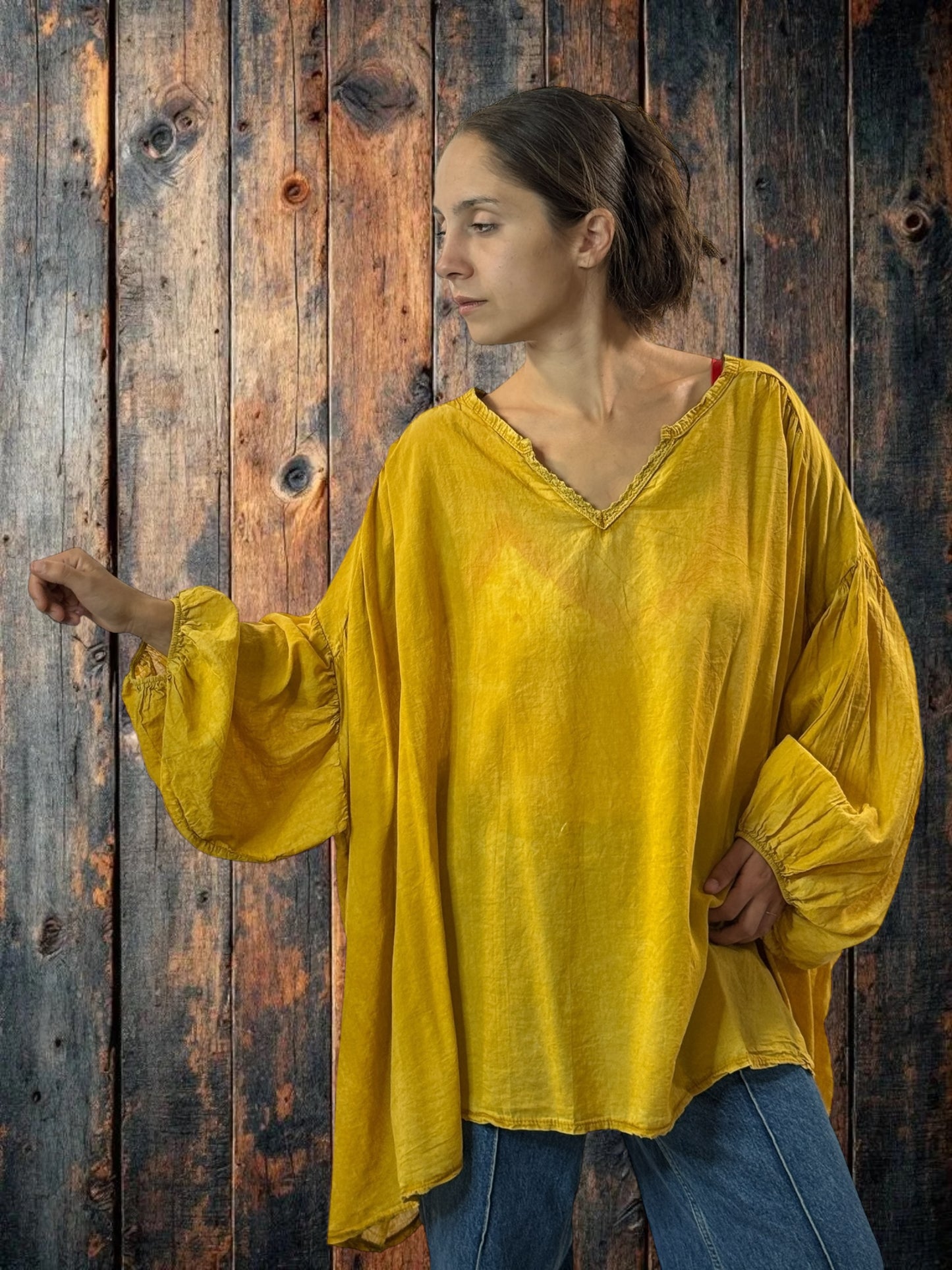 MARION - BLOUSE CURRY EN COTON OVERSIZE JUSQU'A LA TAILLE 56