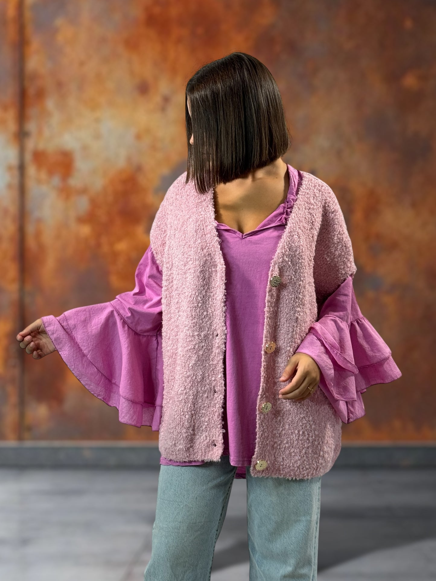 EMILIE - BLOUSE LILAS EN COTON OVERSIZE JUSQU'A LA TAILLE 52