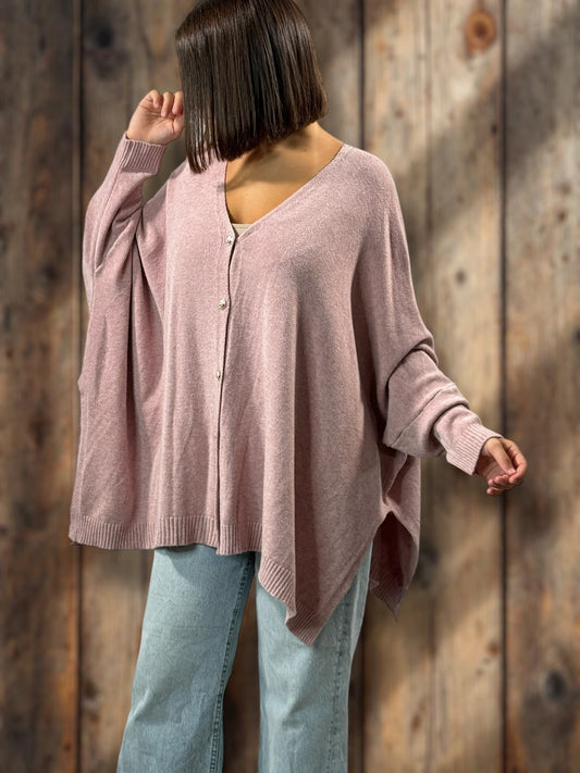 MATHILDE - GILET OVERSIZE ROSE JUSQU'A LA TAILLE 56/58