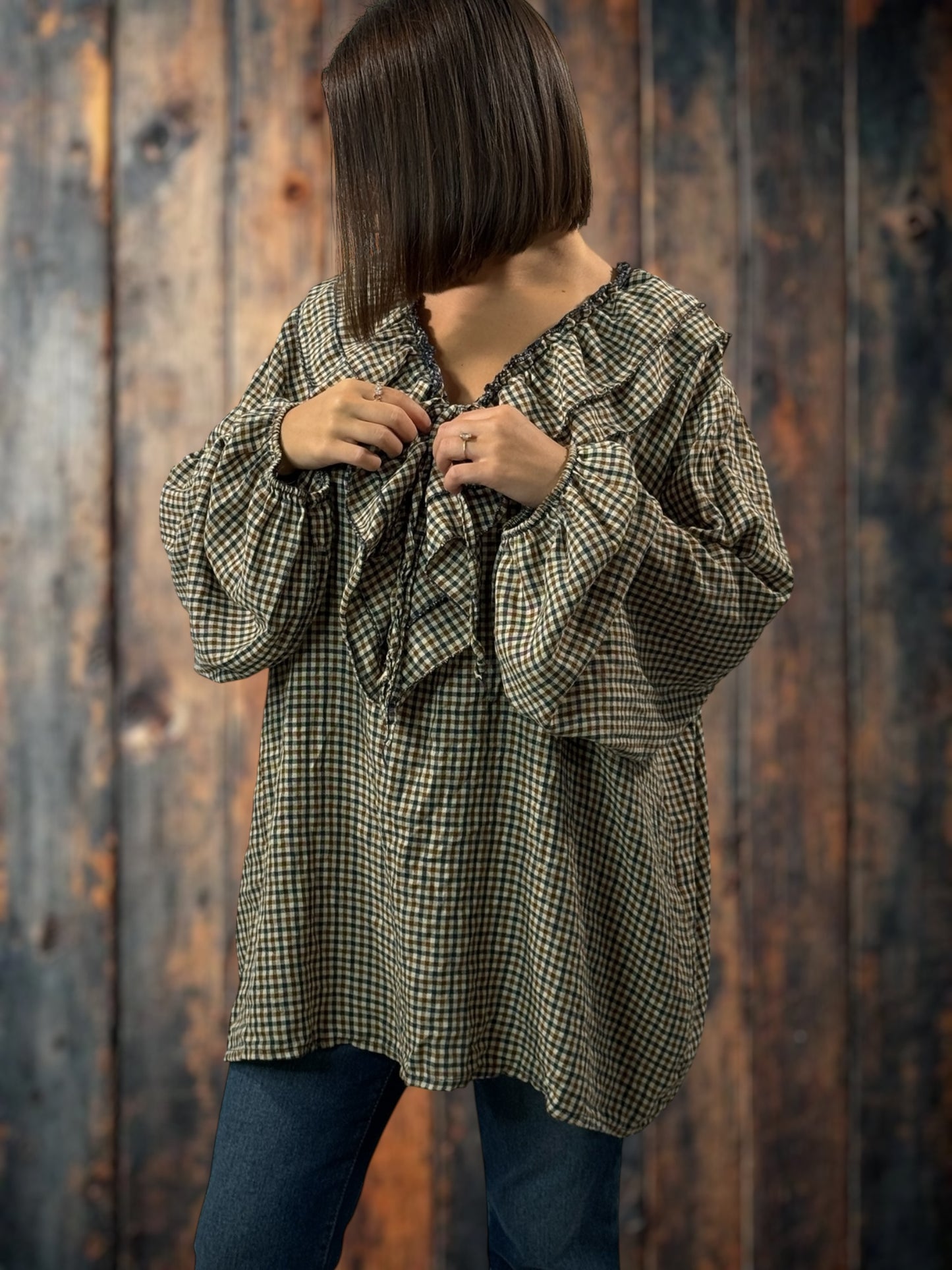 COLINE - BLOUSE A PETITS CARREAUX JUSQU'A LA TAILLE 52/54