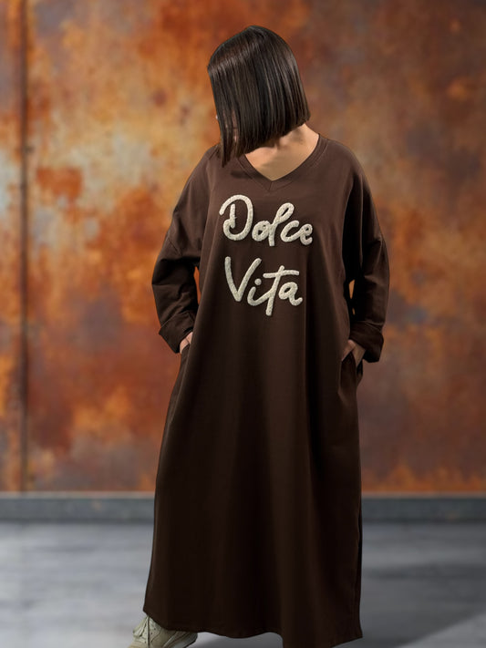 NINON - ROBE OVERSIZE MARRON DOLCE VITA JUSQU'A LA TAILLE 54/56