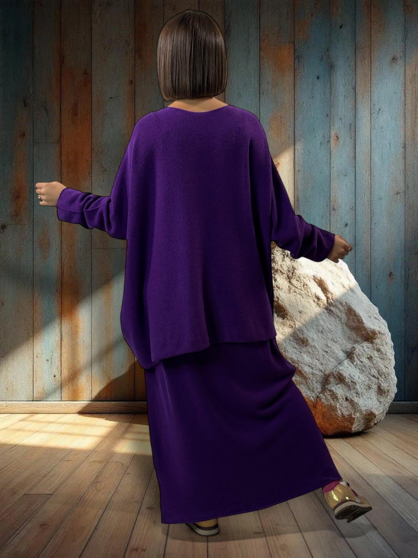 FAUSTINE - ENSEMBLE EN MAILLE VIOLET JUSQU'A LA TAILLE 52/54 VIOLET