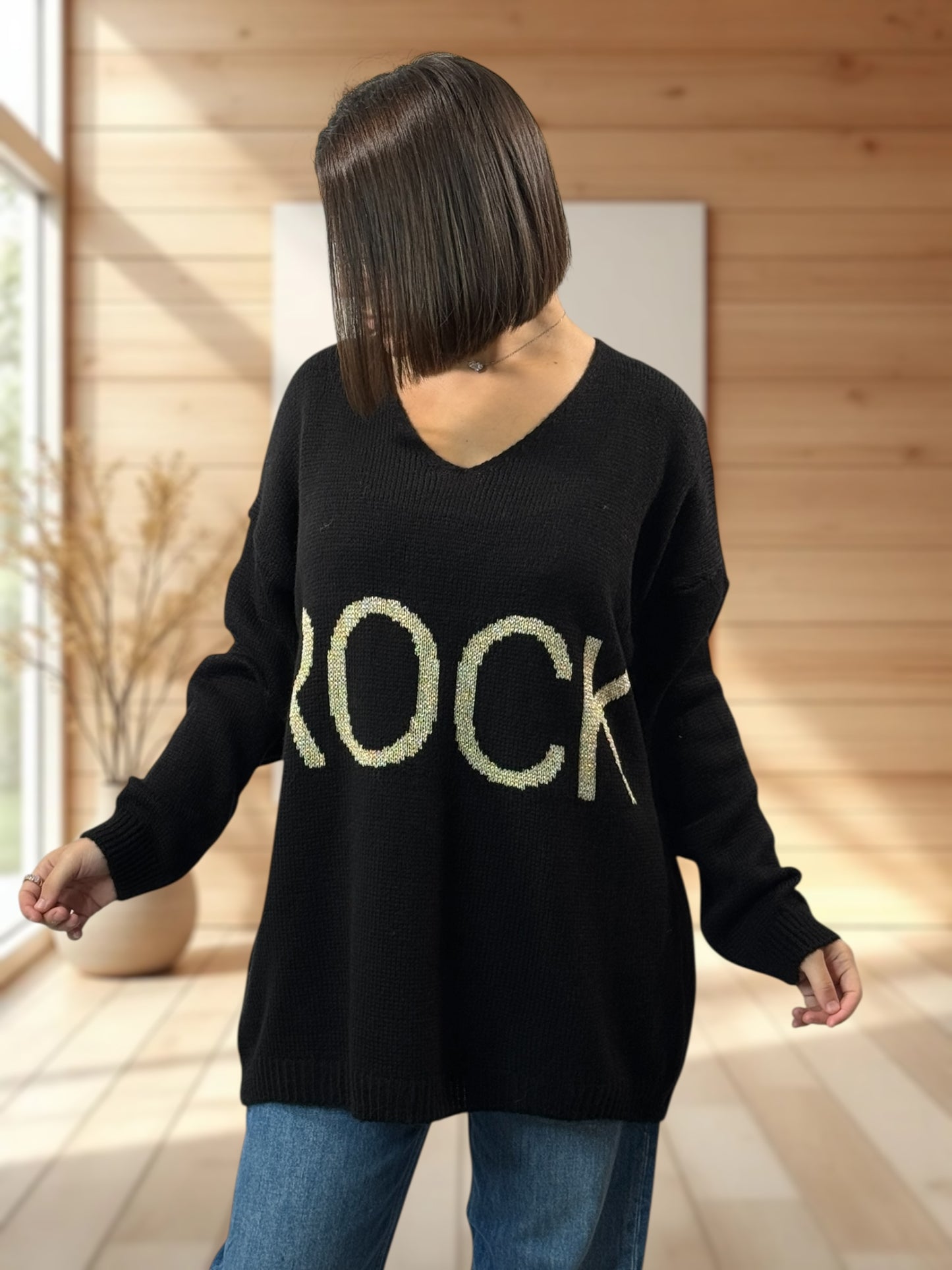 LOULOU - PULL OVERSIZE NOIR JUSQU'A LA TAILLE 52