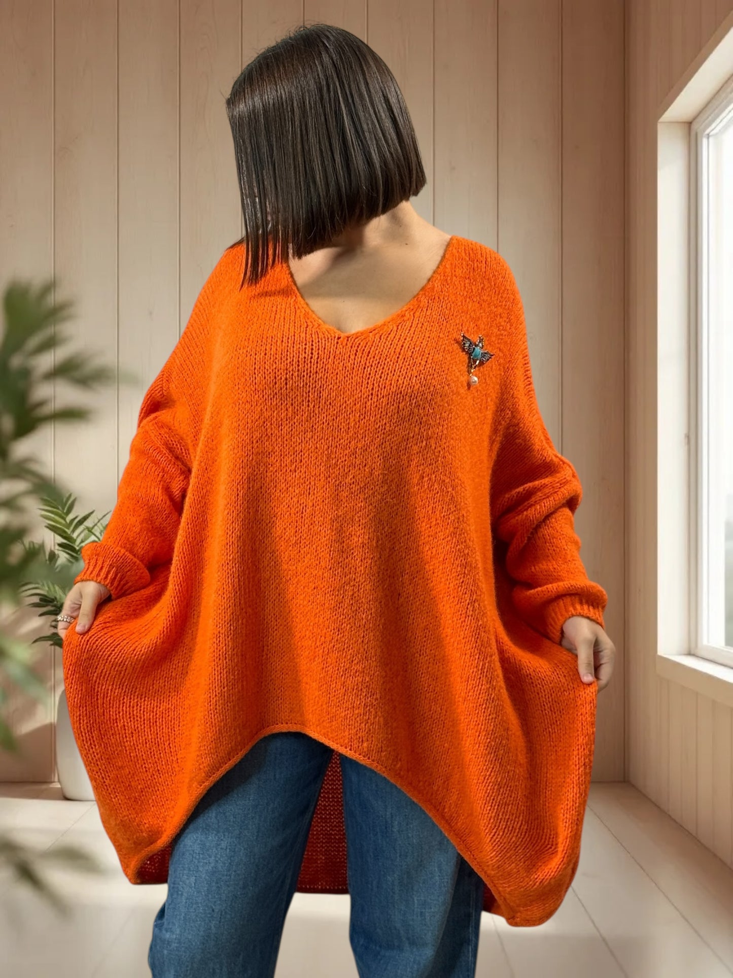 JULIA - PULL OVERSIZE ORANGE JUSQU'A LA TAILLE 56/58