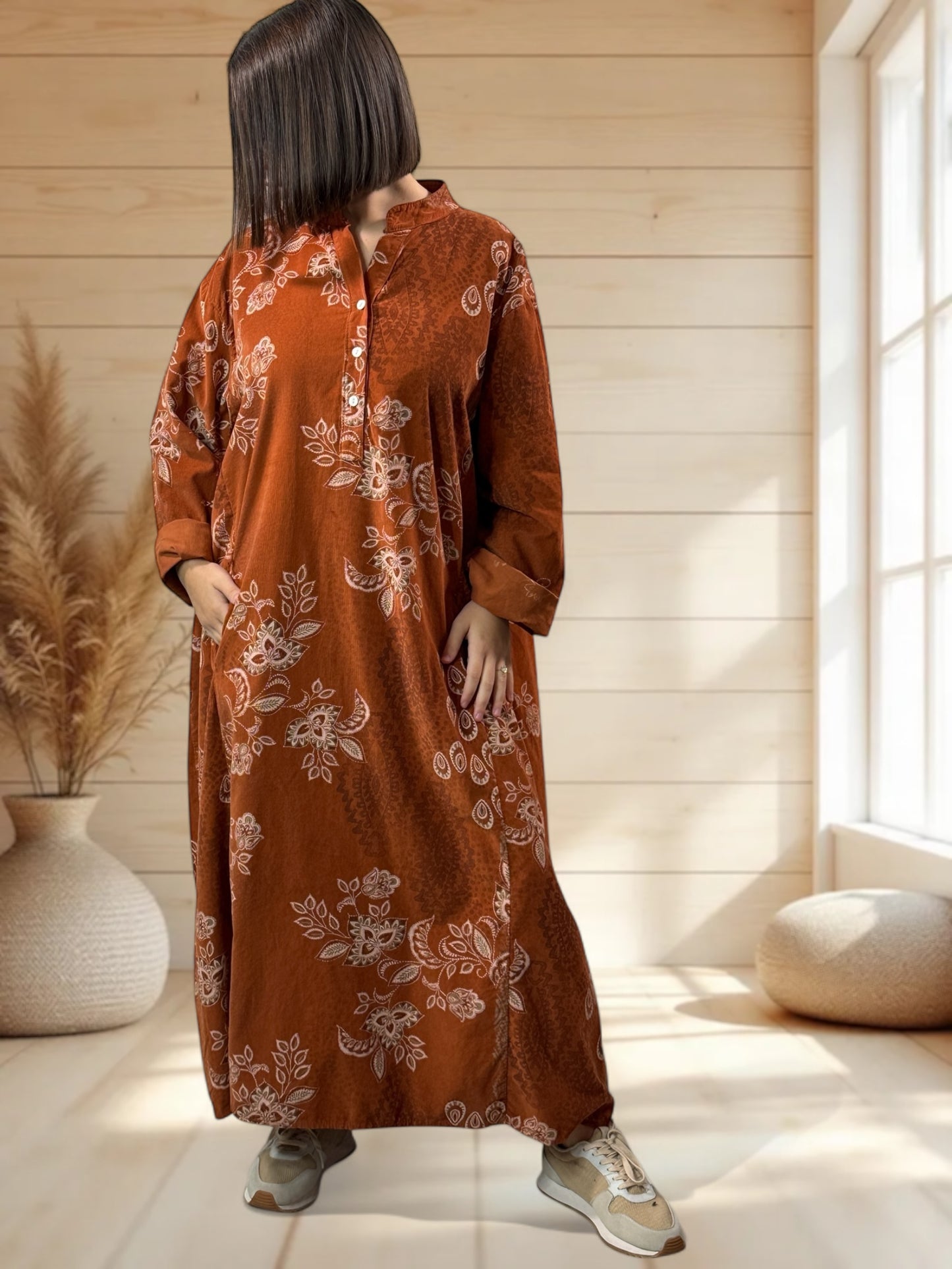 VERONE - ROBE ROUILLE A MOTIF EN VELOURS JUSQU'A LA TAILLE 52