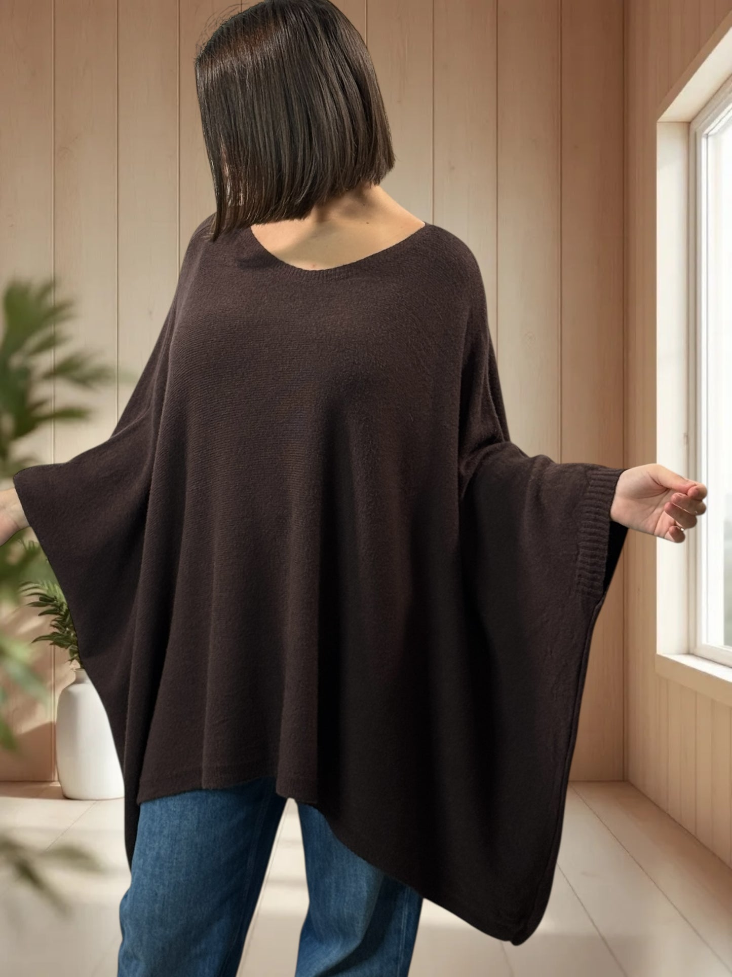 NICKO - PULL OVERSIZE MARRON JUSQU'A LA TAILLE 60