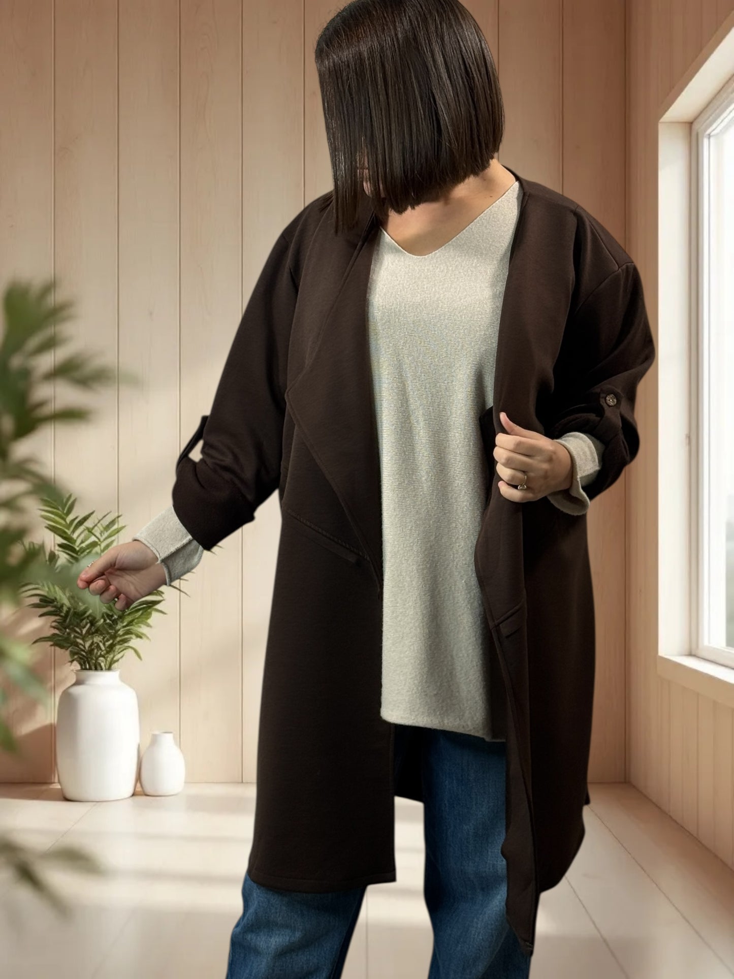 LYSIANE - VESTE MARRON OVERSIZE JUSQU'A LA TAILLE 52/54