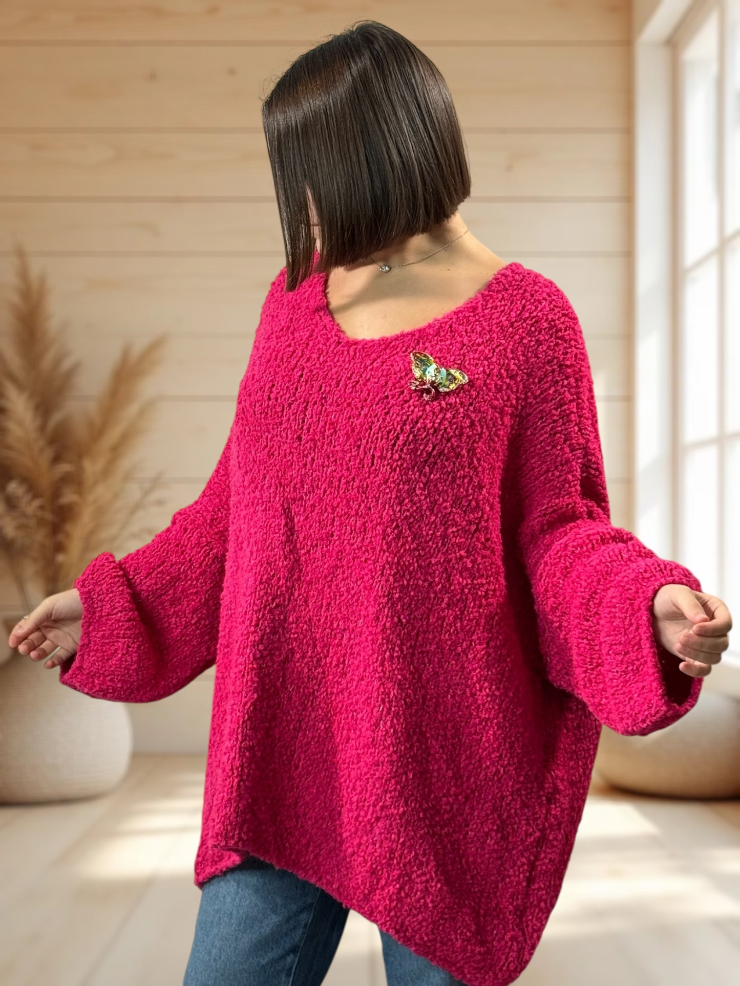 LAETITIA - PULL FUCHSIA OVERSIZE JUSQU'A LA TAILLE 58