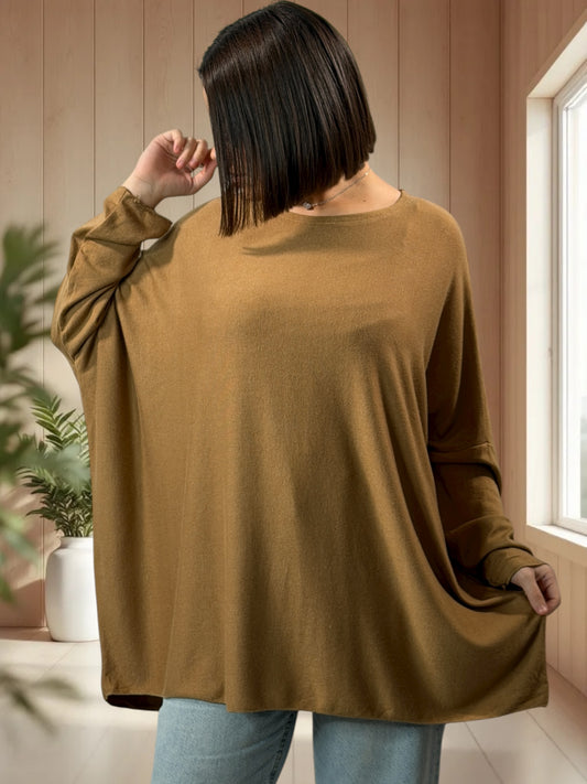 CAPRIO - PULL CAMEL EN MAILLE FLUIDE JUSQU'A LA TAILLE 54