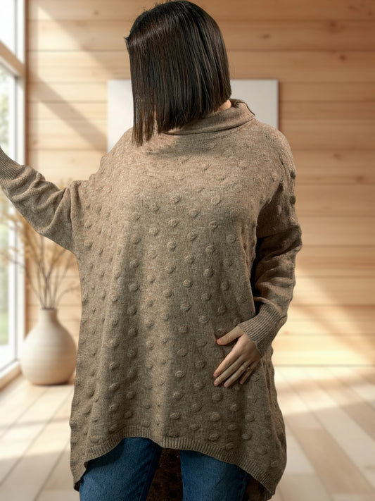 CAMILLA - PULL TAUPE OVERSIZE JUSQU'A LA TAILLE 56