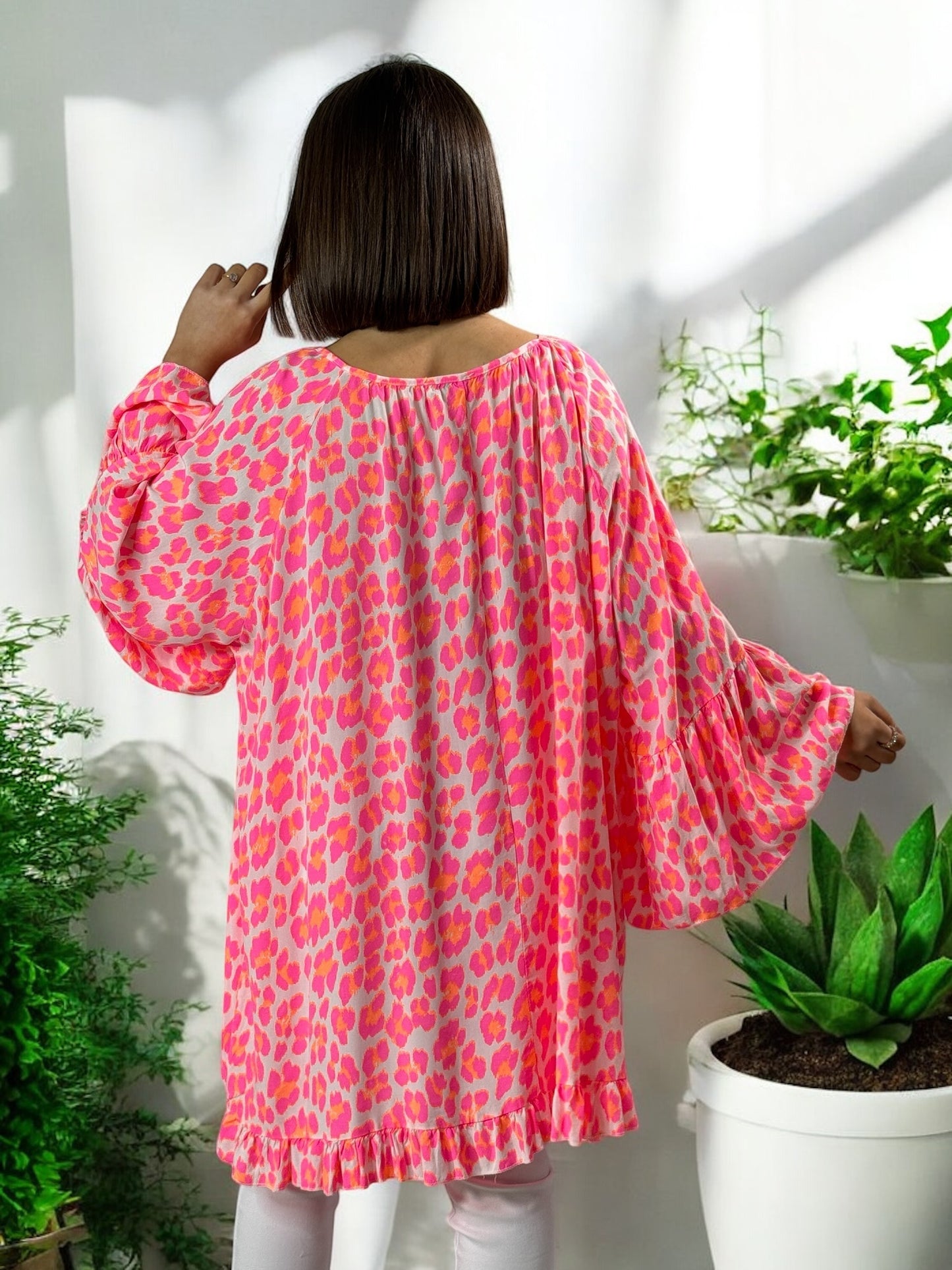 SAVANA - TUNIQUE LEOPARD ORANGE FUCHSIA JUSQU'A LA TAILLE 54