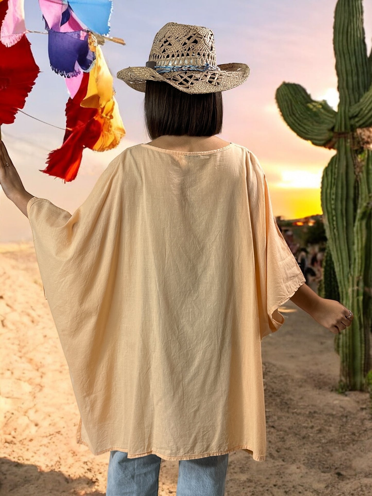 EMILIE - TUNIQUE OVERSIZE ABRICOT EN COTON JUSQU'A LA TAILLE 58