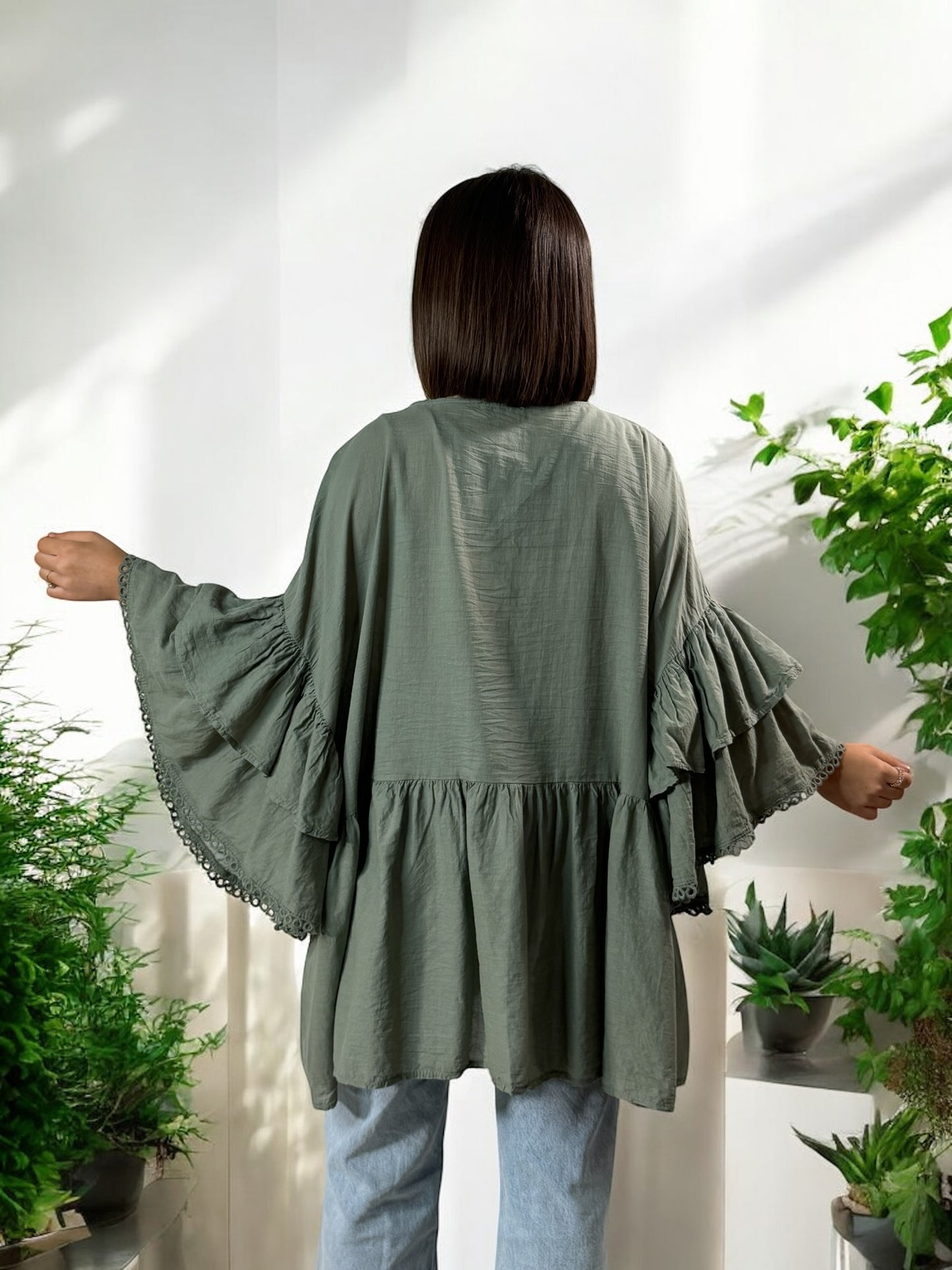 CORALINE - BLOUSE OVERSIZE KAKI EN COTON JUSQU'A LA TAILLE 52/54
