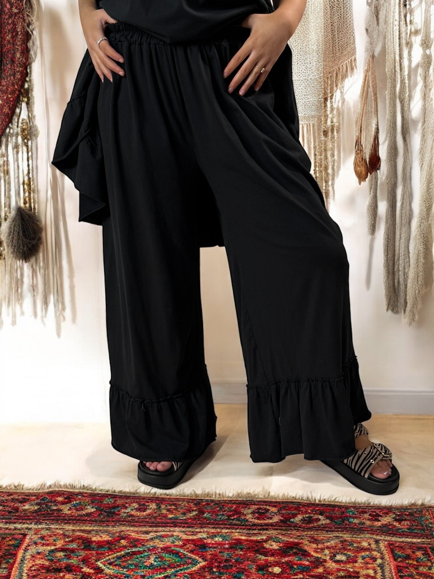 CANNES - ENSEMBLE TUNIQUE ET PANTALON FLUIDE NOIR JUSQU'A LA TAILLE 52