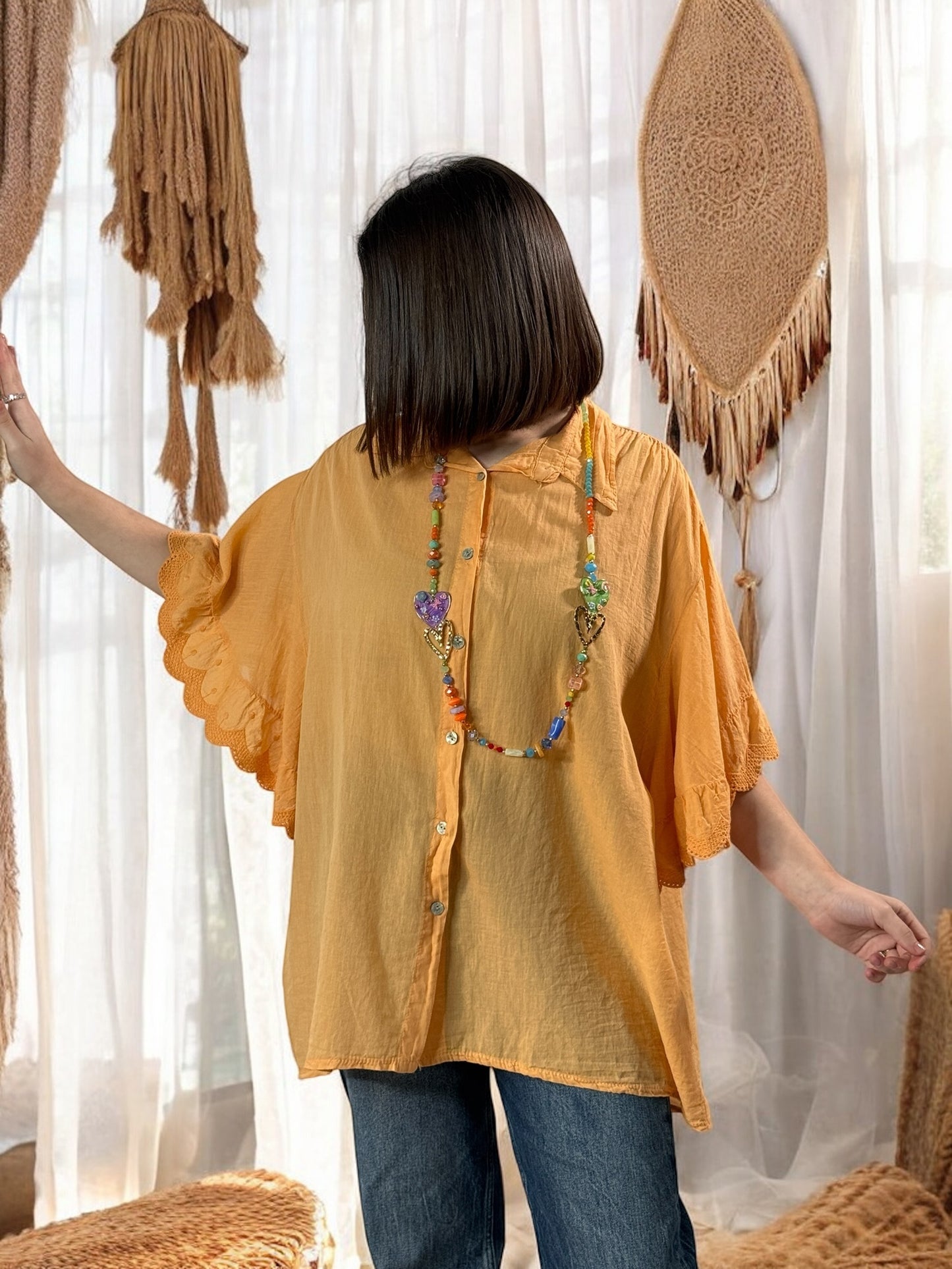 ANASTASIA - BLOUSE OVERSIZE ORANGE EN COTON JUSQU'A LA TAILLE 52/54