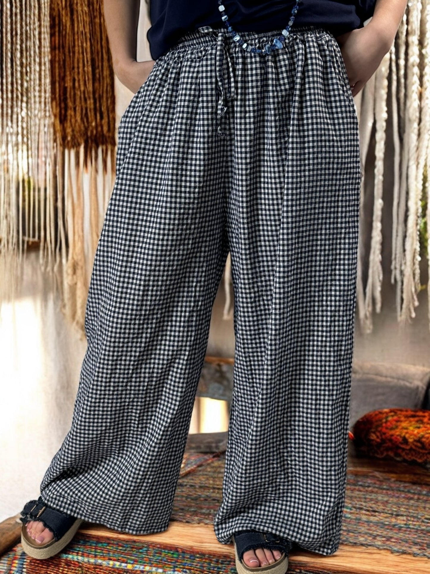 LEO - PANTALON VICHY MARINE JUSQU'A 50