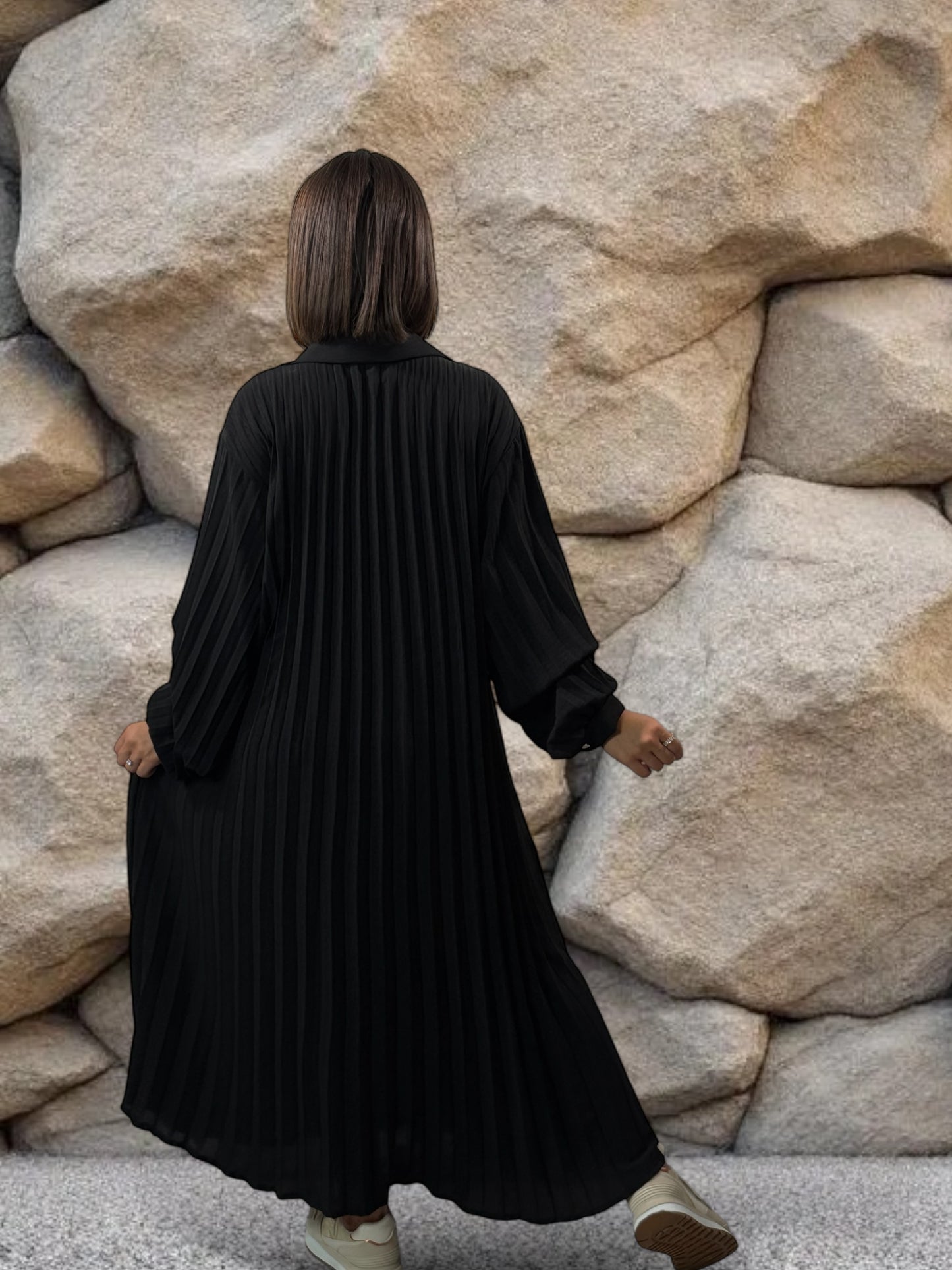 MAROUSSIA - ROBE NOIRE PLIS SOLEIL JUSQU'A LA TAILLE 56