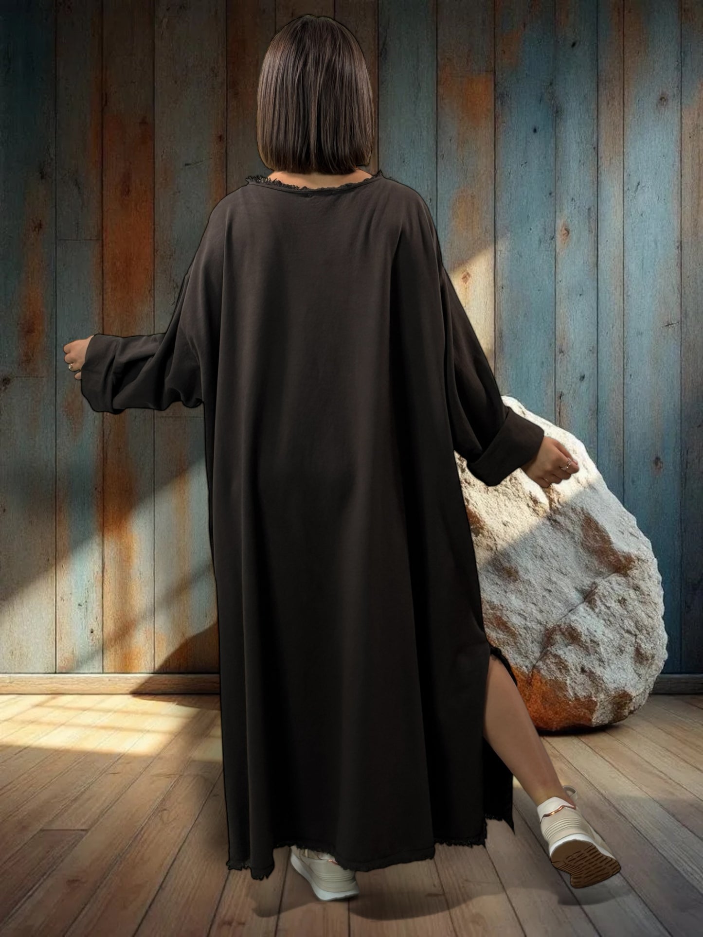 SALOME - ROBE OVERSIZE MARRON POCHE LEOPARD JUSQU'A LA TAILLE 58