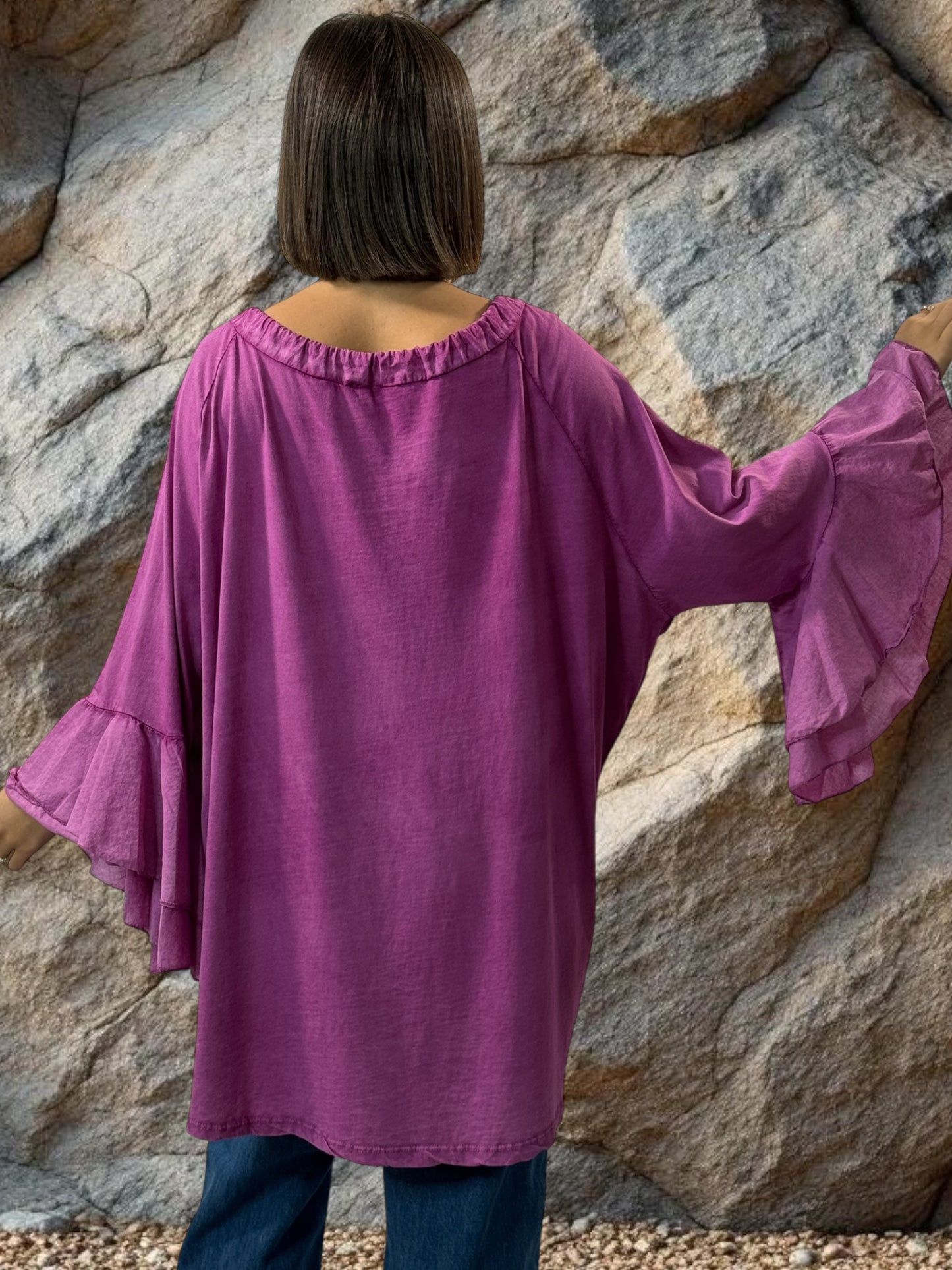 EMILIE - BLOUSE CYCLAMEN EN COTON OVERSIZE JUSQU'A LA TAILLE 52