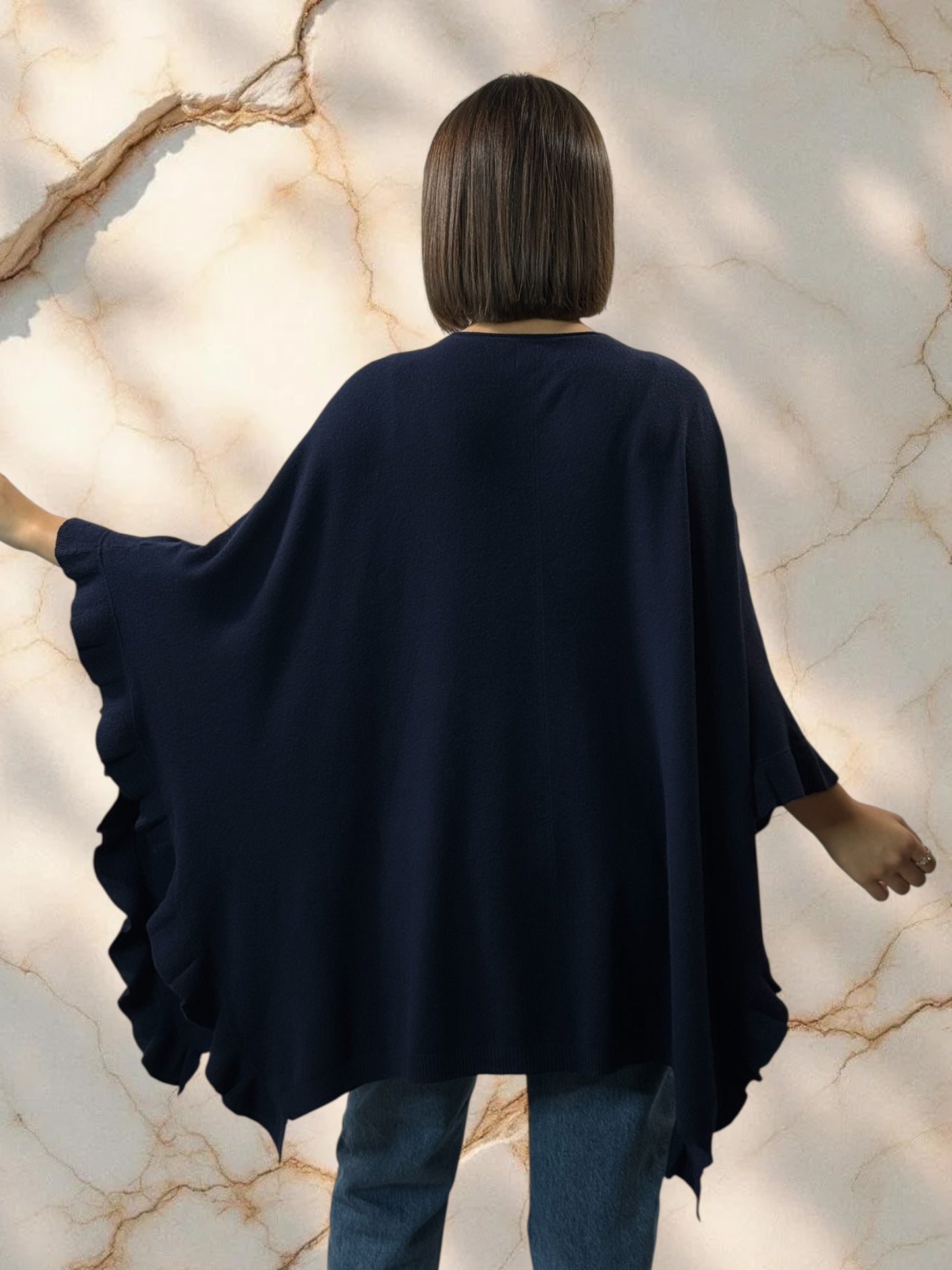 BIANCA - PONCHO MARINE EN MAILLE JUSQU'A LA TAILLE 56/58