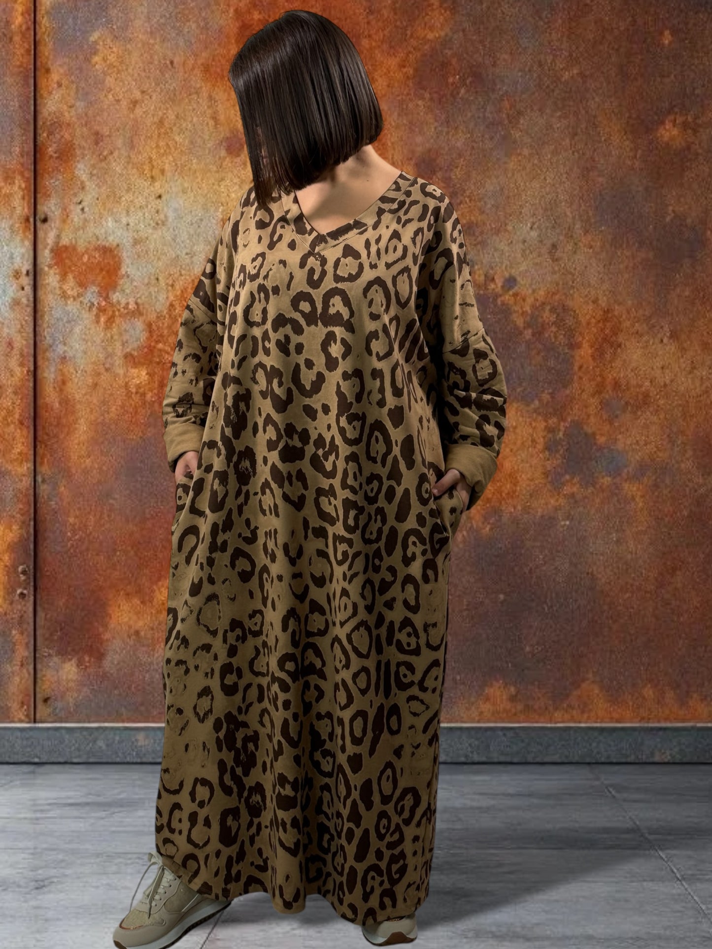 MARTINA - ROBE LEOPARD CAMEL JUSQU'A LA TAILLE 54