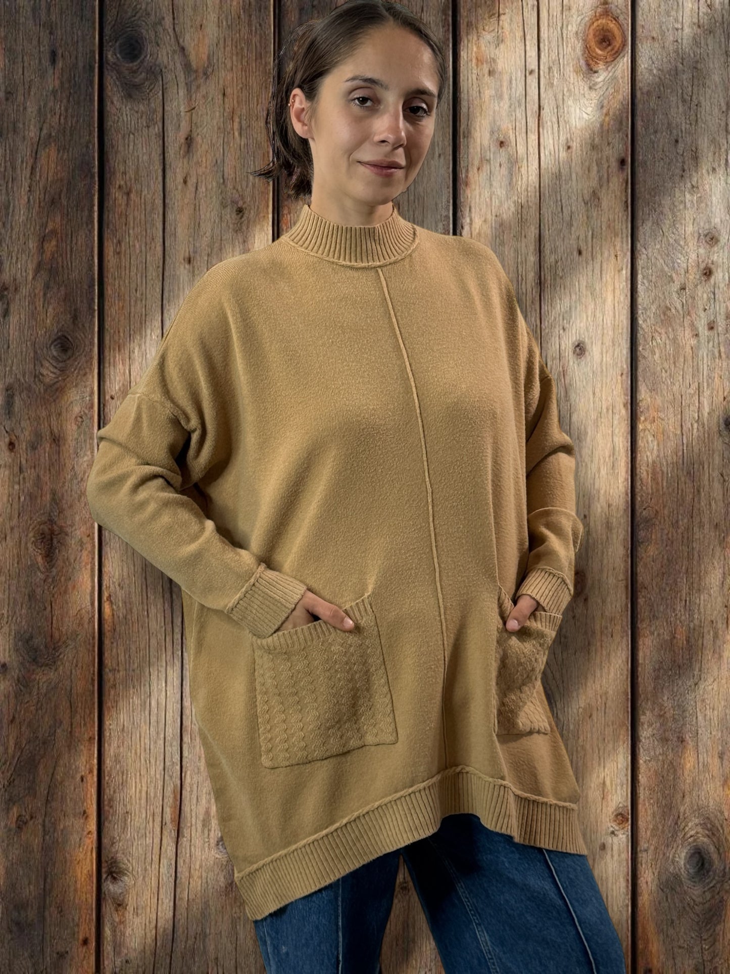 PATOU - PULL CAMEL 2 POCHES JUSQU'A LA TAILLE 54